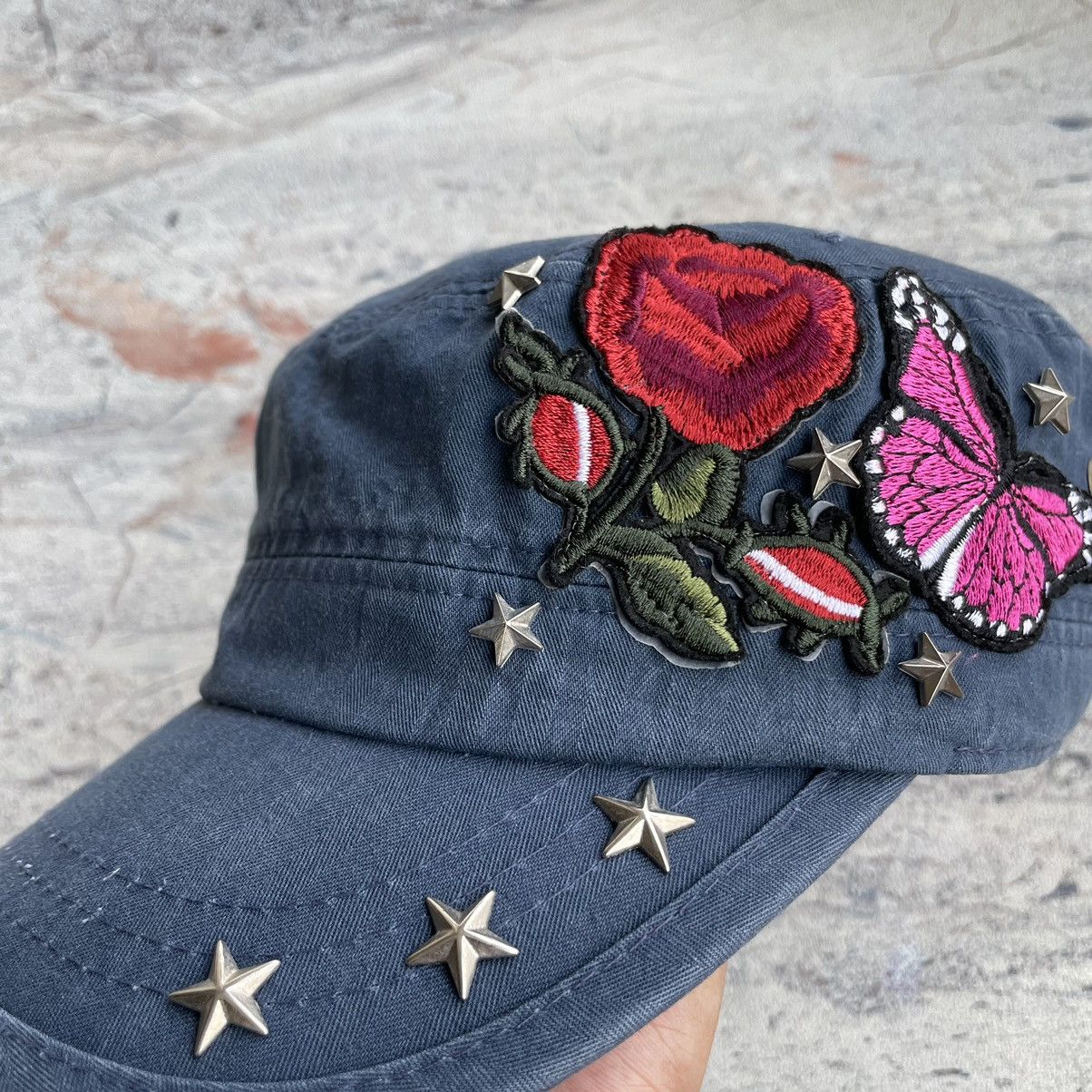 If Six Was Nine Y2K Lorena Studded Flowers Patches Commando cadet Hat Size ONE SIZE - 4 Thumbnail