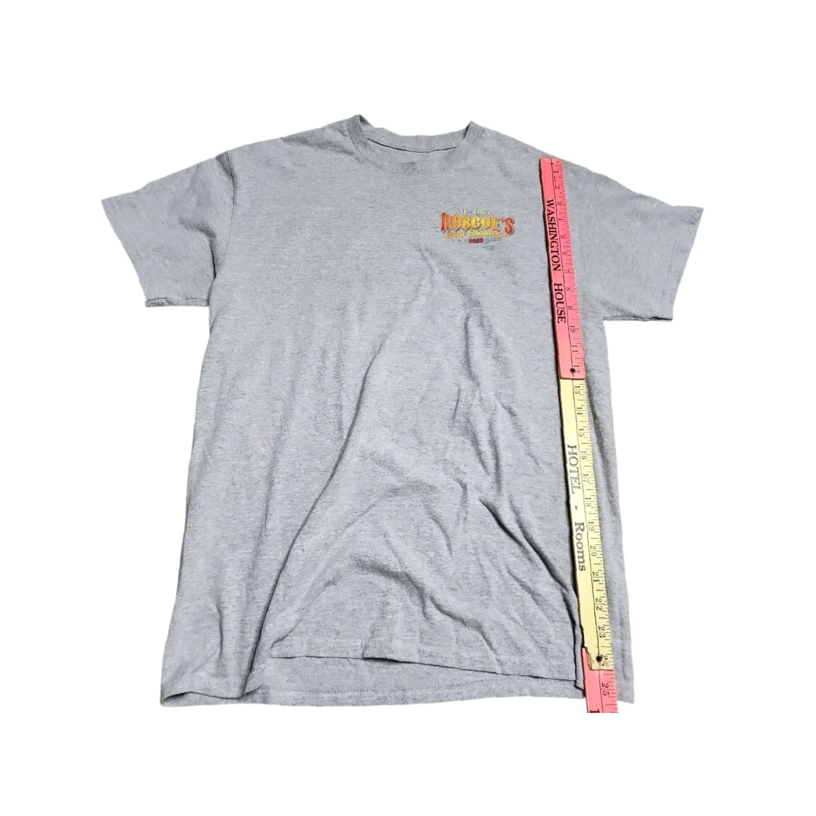 Gildan Roscoes Chili Challenge 2023 Lakeland FL Shirt Mens S Gray Graphic Print Logo Size US S / EU 44-46 / 1 - 3 Thumbnail