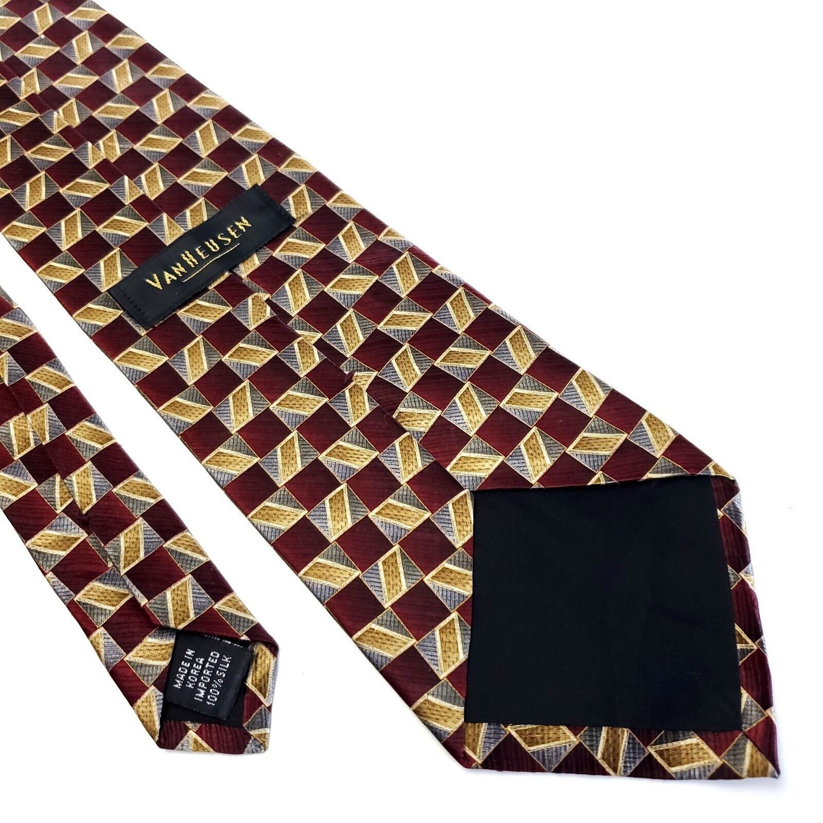 Van Heusen Van Heusen Red Tan Gray Print Wide Geometric Silk Tie Size ONE SIZE - 5 Thumbnail