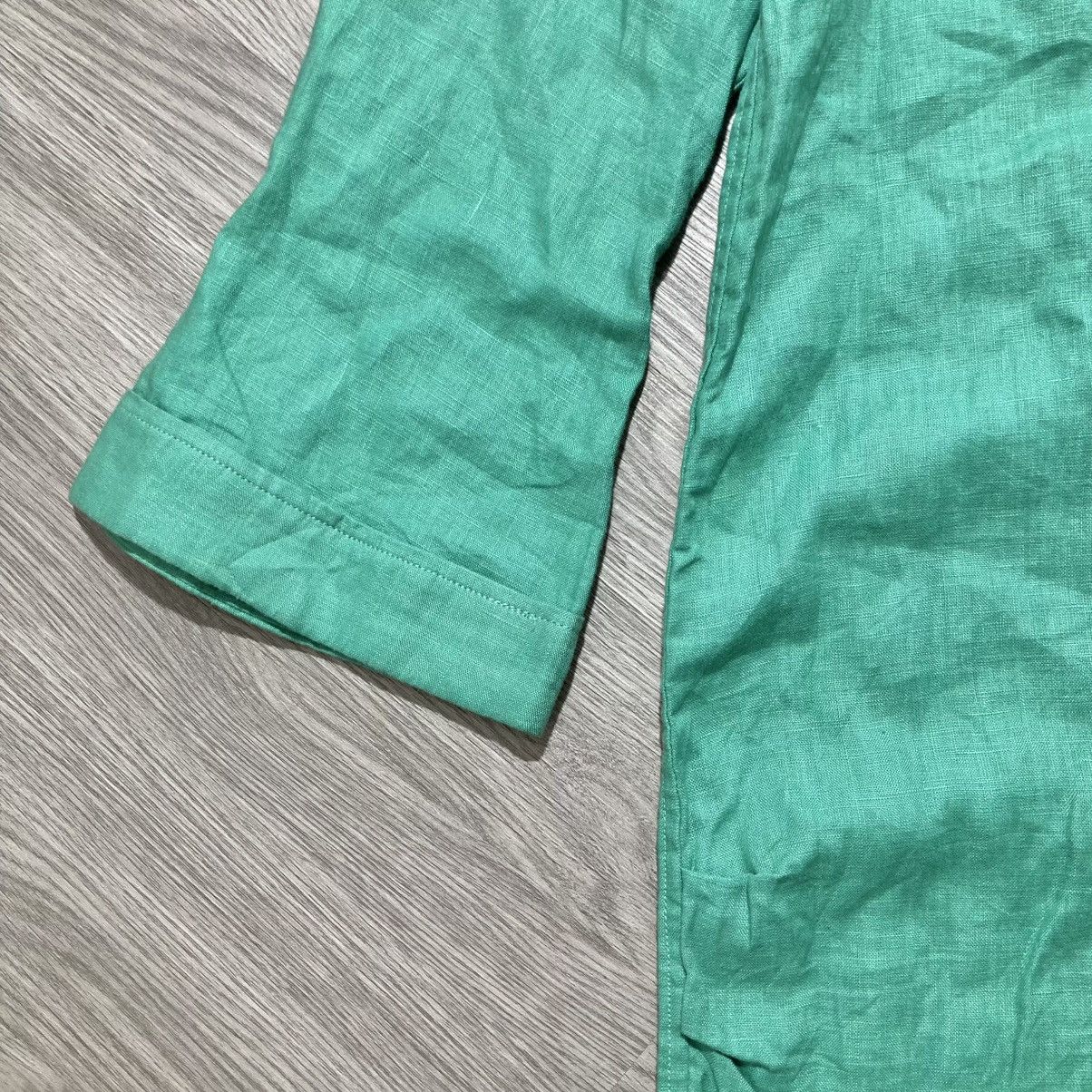 Japanese Brand 2000s Beams Heart Collar Overhead Linen Shirt Green Designer Size M / US 6-8 / IT 42-44 - 6 Thumbnail