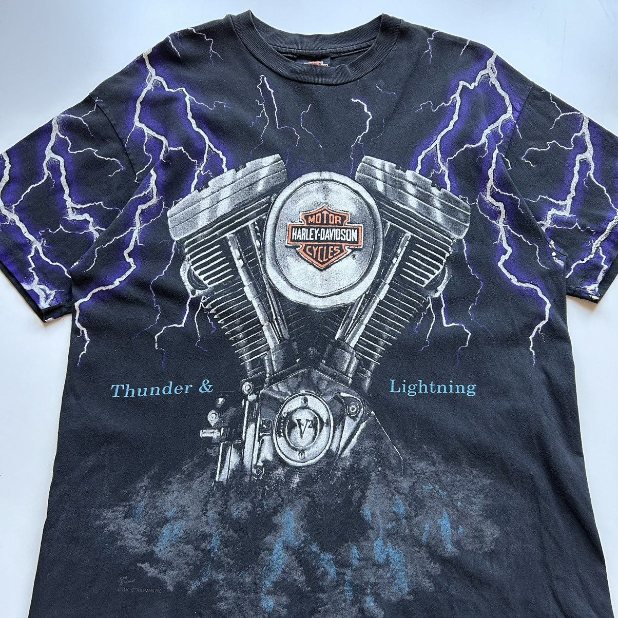 Harley Davidson × Vintage Vintage 90s Harley Davidson Lightning & Thunder AOP T Shirt Size US L / EU 52-54 / 3 - 2 Thumbnail