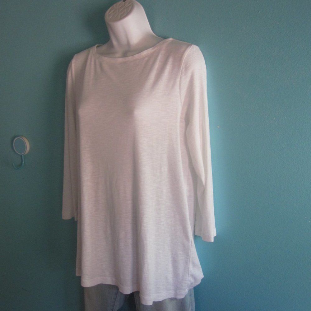 Eileen Fisher J. Jill Pima White Cotton Buttoned Back Tee Sz M Size M / US 6-8 / IT 42-44 - 1 Thumbnail