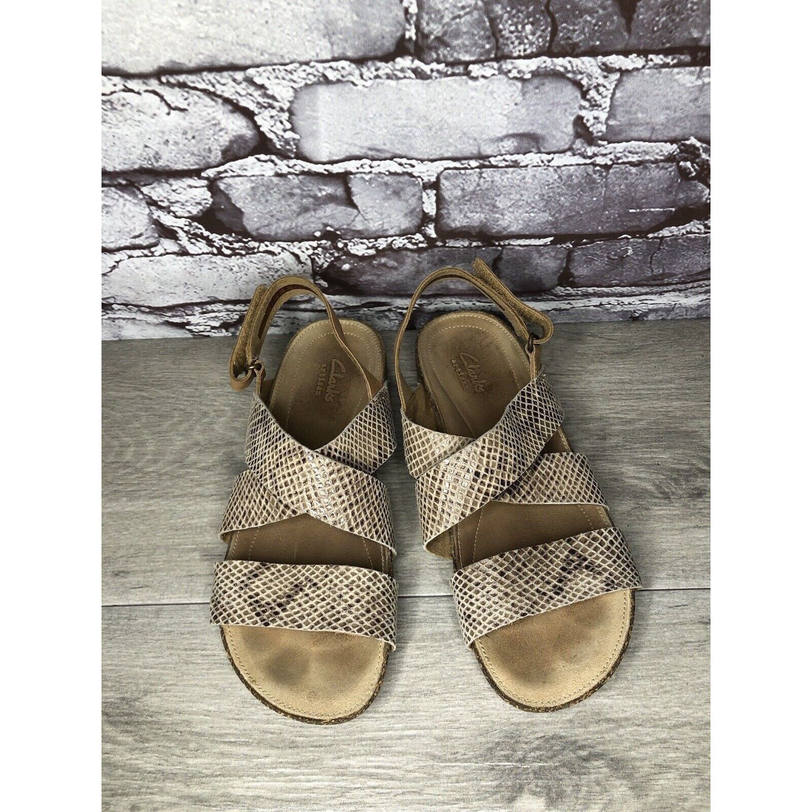 Clarks Clarks Artisan Taupe Snake Skin Print Ankle Strap Cork Wedge Size US 7.5 / IT 37.5 - 22 Thumbnail