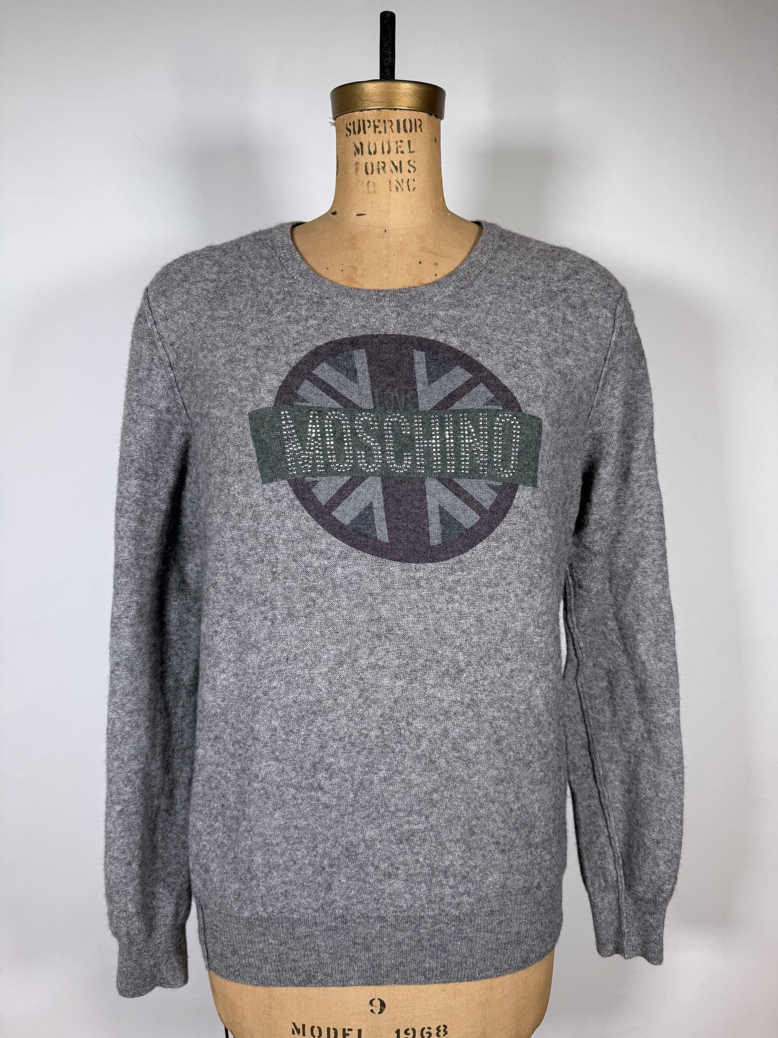 Moschino Y2K Love Moschino Wool Blend UK Flag Rhinestone Sweater Size US M / EU 48-50 / 2 - 1 Thumbnail