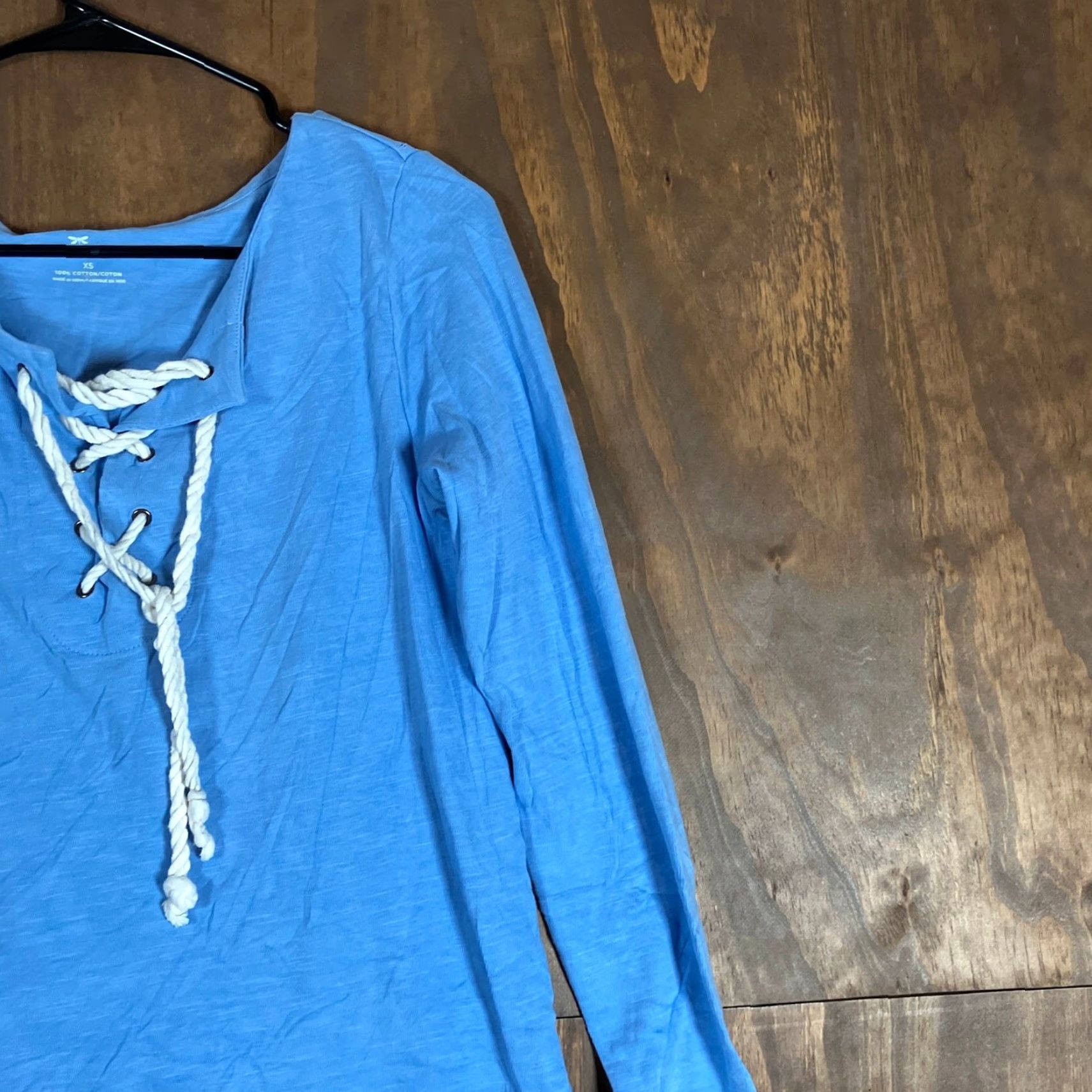 Talbots Talbots Women's Shirt Blue White V-Neck Long Sleeve 100% Cotton XS Casual Everyday Beachwear Shirt Womens Size XS / US 0-2 / IT 36-38 - 5 Thumbnail