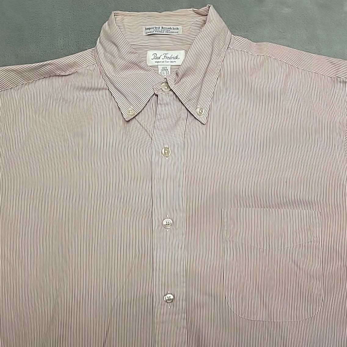 Vintage Paul Fredrick Shirt Mens 15.5 Red White Striped Long Sleeve Broadcloth Button Size US L / EU 52-54 / 3 - 3 Thumbnail