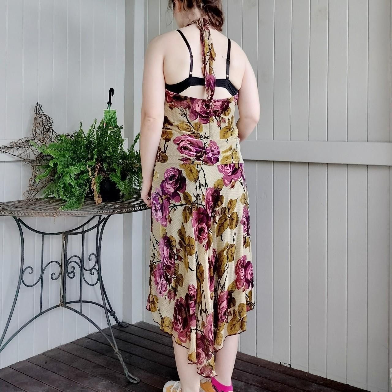 Designer × Man Made In Australia × Vintage Vintage Y2K 2000s Gerry Shaw Dress Silk Floral Halter Velvet Size L / US 10 / IT 46 - 2 Thumbnail
