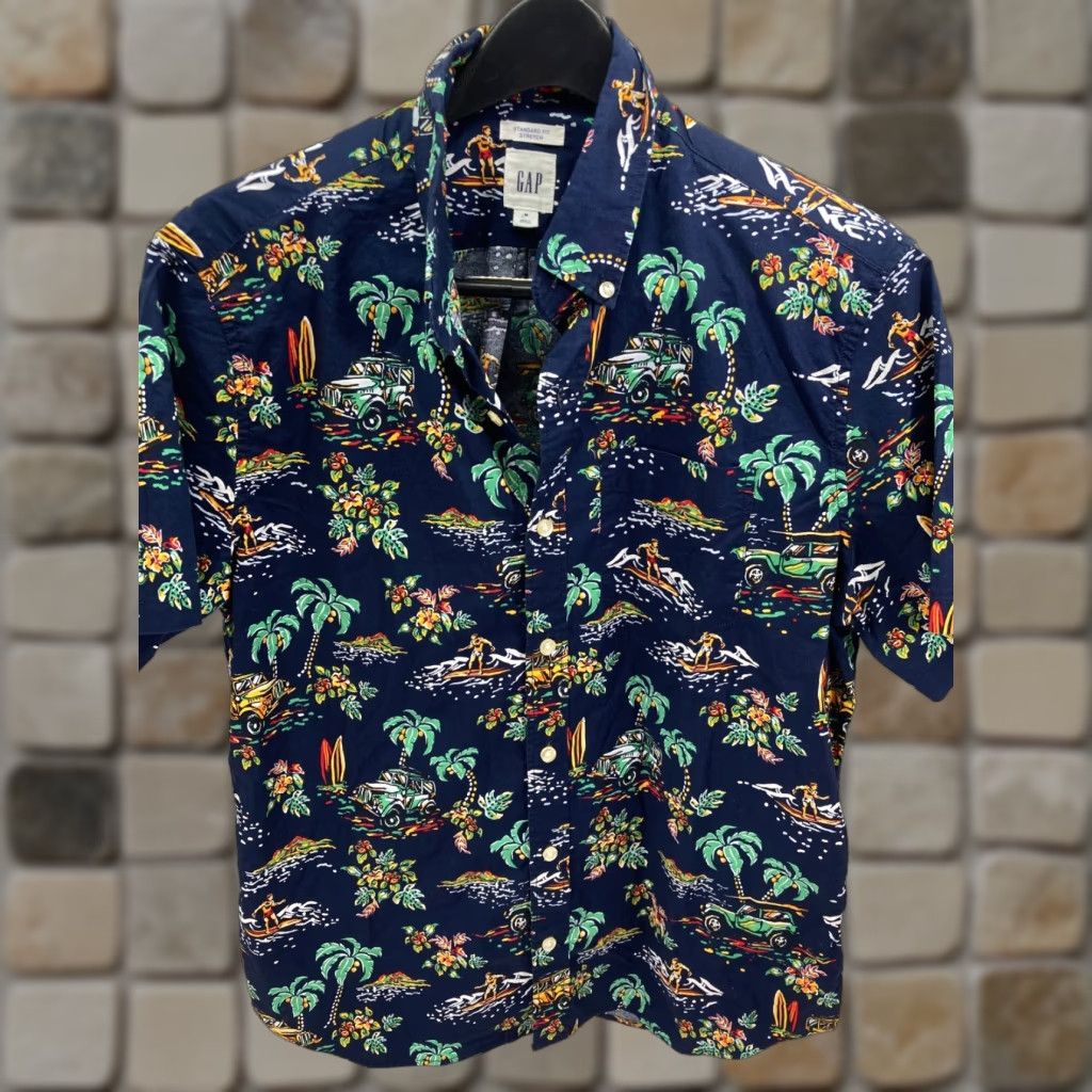 Gap Gap Hawaiian Shirt Mens Medium Blue Palm Tree Graphic Standard Fit Short Sleeve Size US M / EU 48-50 / 2 - 1 Thumbnail