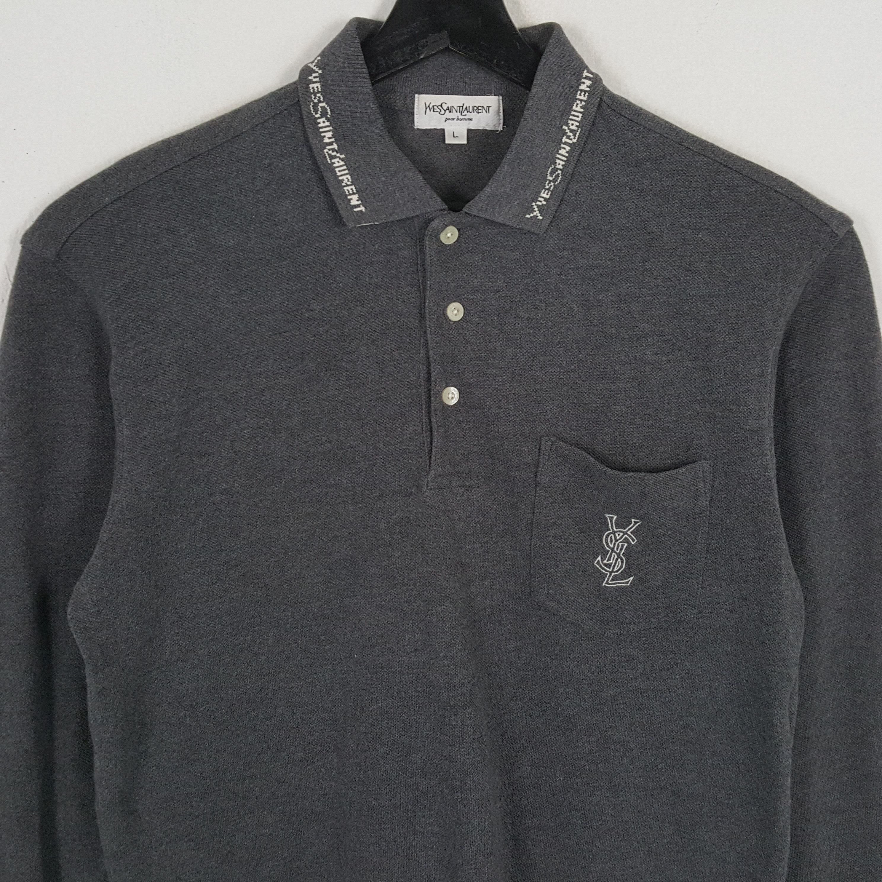 Vintage × Yves Saint Laurent YVES SAINT LAURENT Long Sleeve Polos YSL Logo Design Size US L / EU 52-54 / 3 - 2 Thumbnail