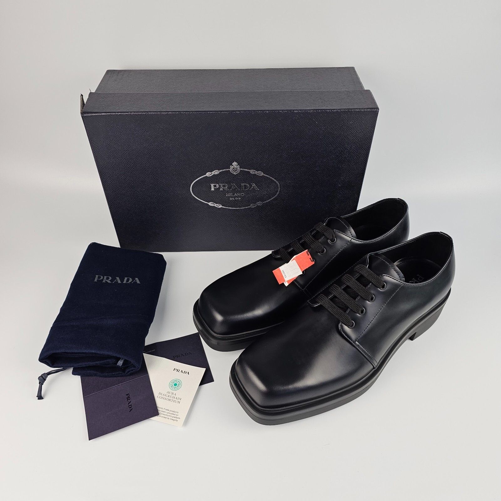 Prada PRADA Black Brushed Leather Derby Shoes New And Authentic (M Size US 12 / EU 45 - 3 Thumbnail