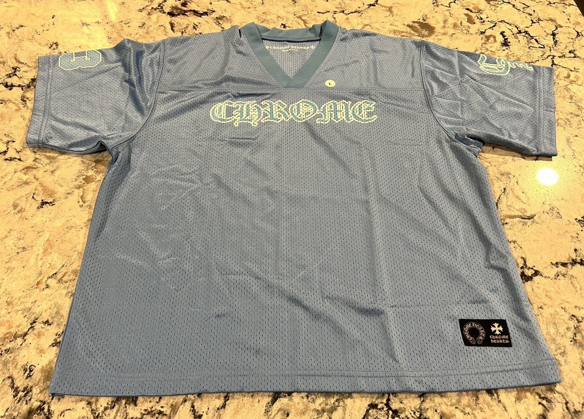 image of Chrome Hearts Mesh Warmup Jersey Baby Blue Short Sleeve, Men's (Size Large)
