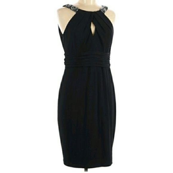 Vtg David Meister Black Cocktail Dress Sz 6 Jeweled Peekaboo