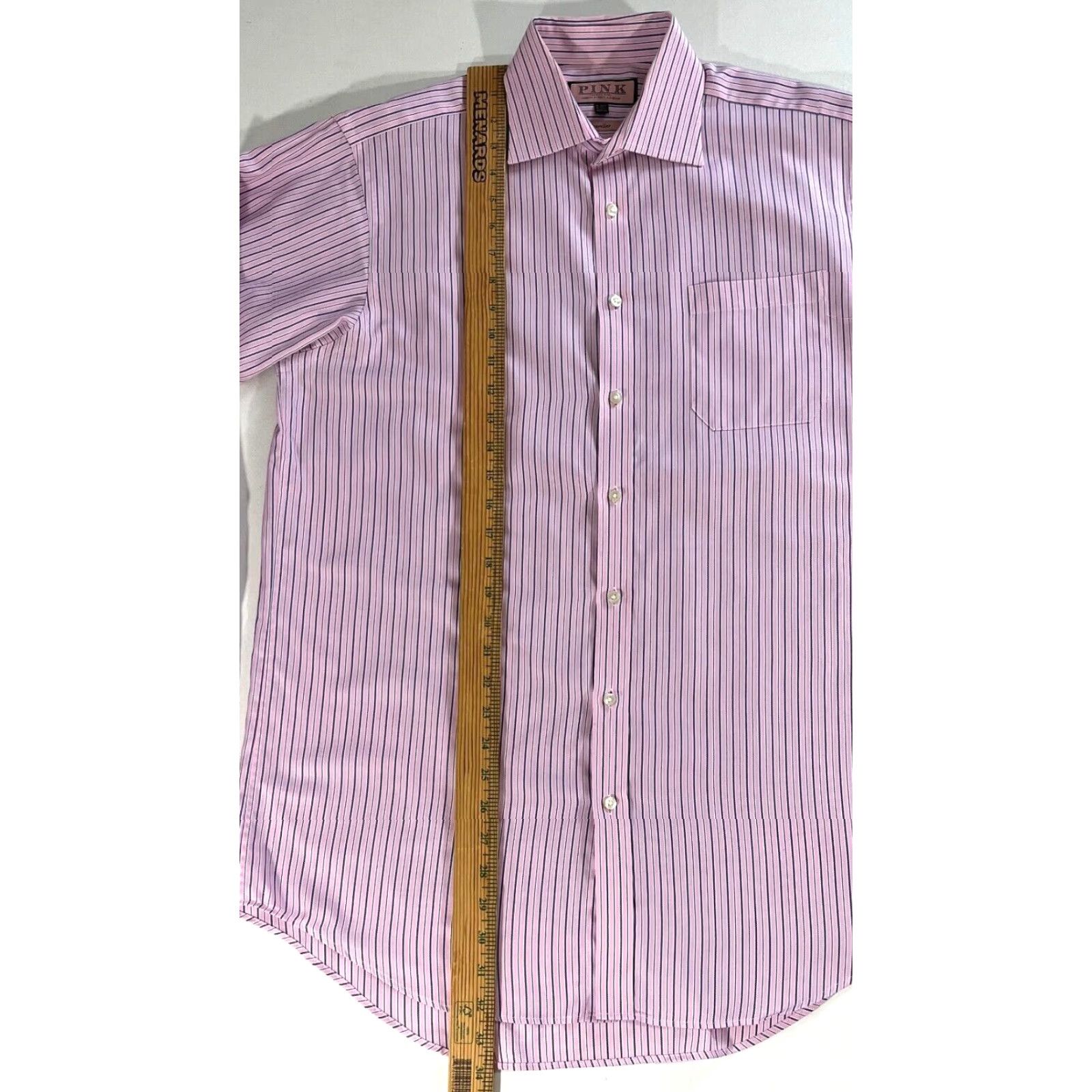 Pinko Thomas Pink Traveller Shirt Men Striped Pink 16 Pink Dress Shirt Long Sleeve Button Collar 100% Cotton Travel Vintage Mens Size US L / EU 52-54 / 3 - 5 Thumbnail
