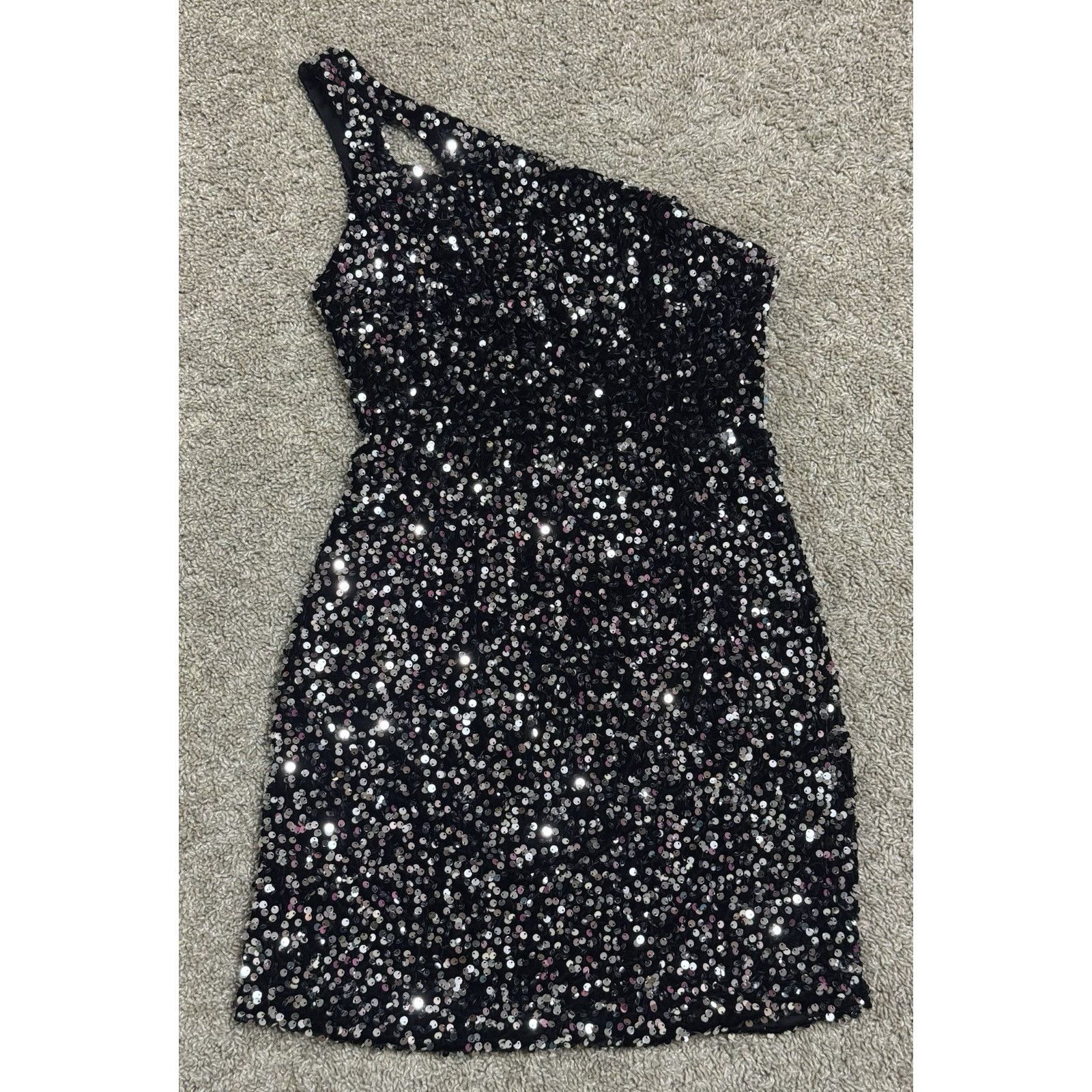 Other LOYELOY One Shoulder Sequin Mini Dress Black Glam Party S Size S / US 4 / IT 40 - 2 Thumbnail