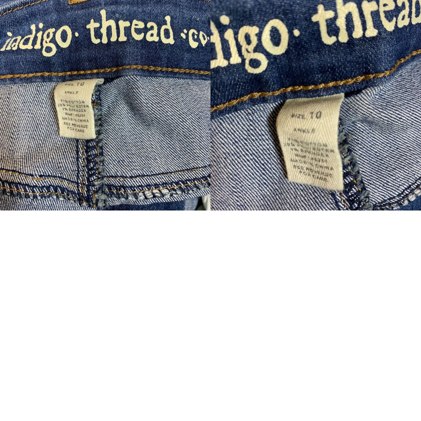 Denime Indigo Jeans Womens Patchwork Ankle Indigo Thread 10 Blue Denim 5-Pocket Zipper Button Rise Mid Fall Spring Summer Winter Classic Fit Womens Size 32" / US 10 / IT 46 - 8 Thumbnail