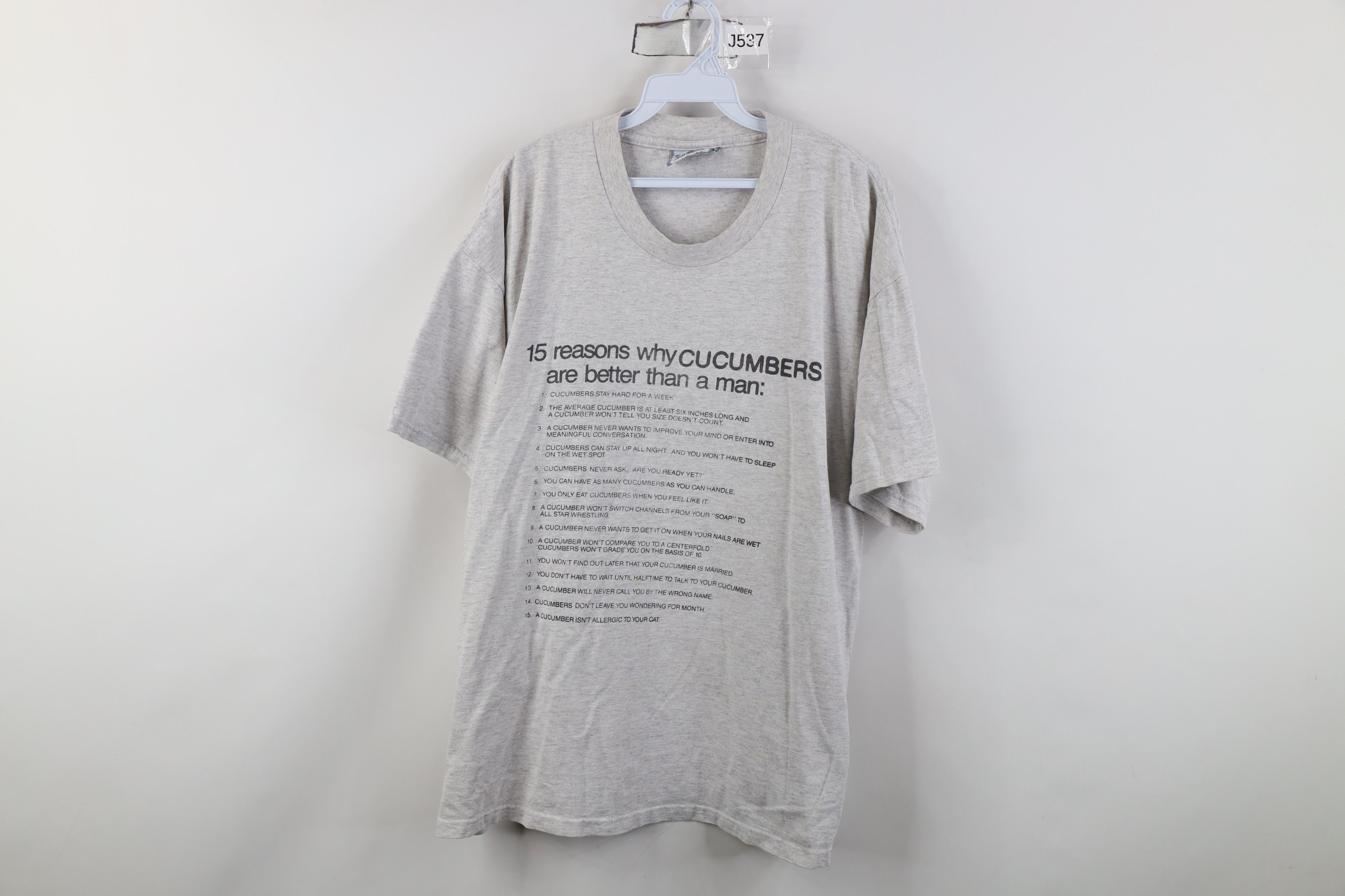 Vintage Vintage 90s Reasons Cucumbers Better Than A Man T-Shirt Gray Size XL / US 12-14 / IT 48-50 - 1 Thumbnail