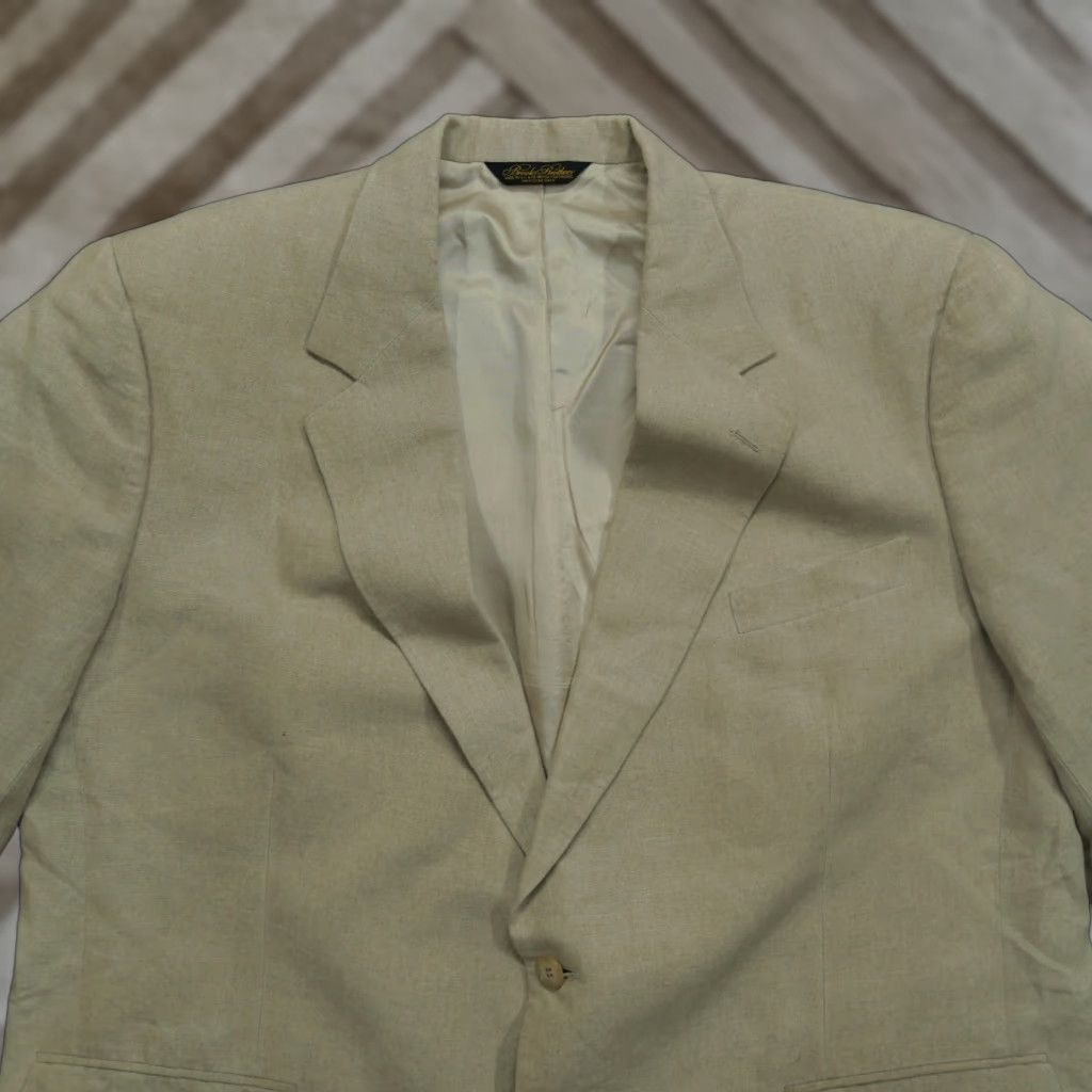 VINTAGE Brooks Brothers Jacket Mens 48 Regular Tan Beige Linen Blazer