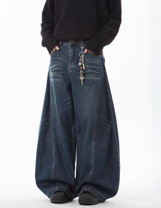 Vintage American Retro Washed Whiskered Curved-Cut Denim Jeans Size US 32 / EU 48 - 2 Thumbnail