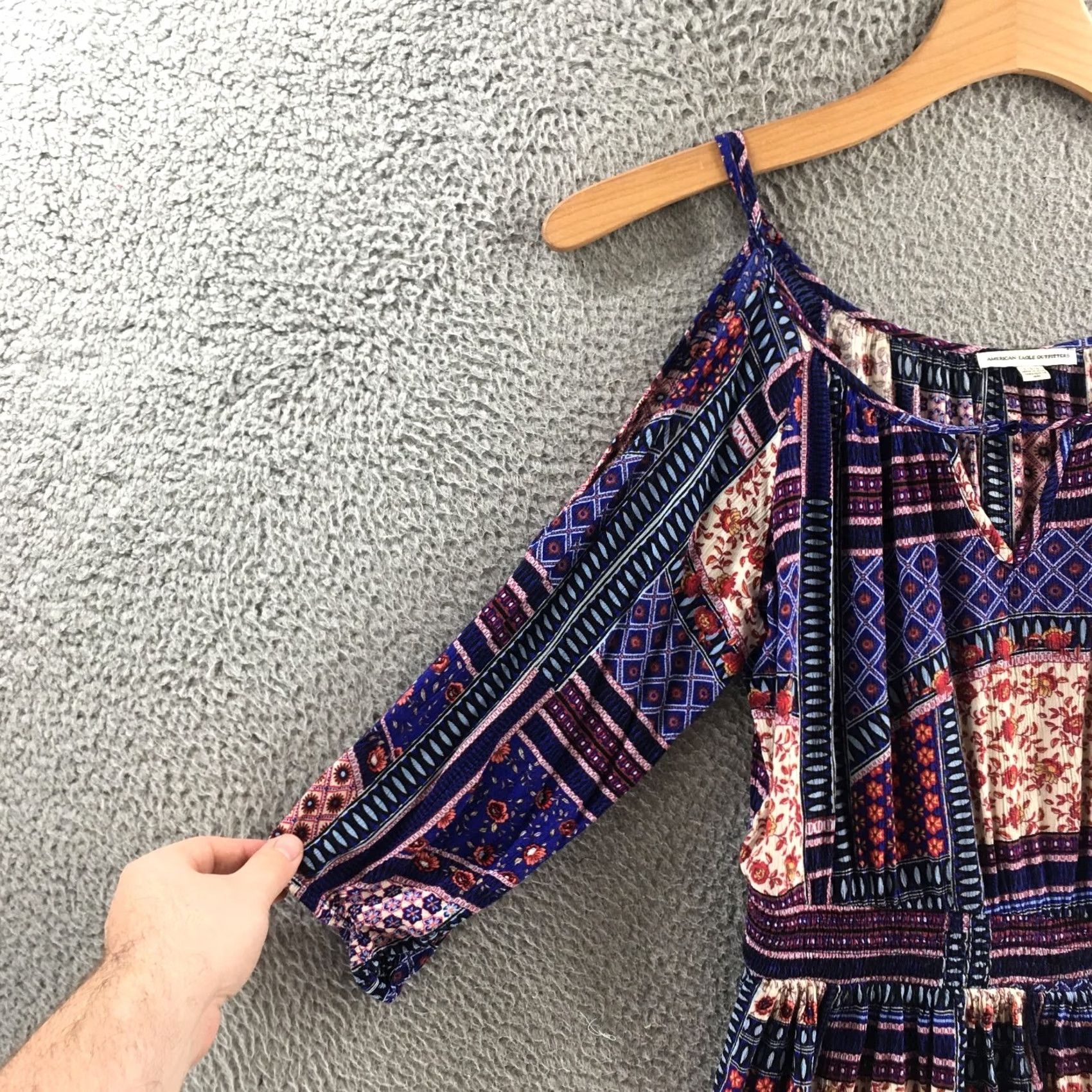 American Eagle Outfitters American Eagle Outfitters Patchwork Cold Shoulder Dress Womens L Multicolor Size L / US 10 / IT 46 - 4 Thumbnail