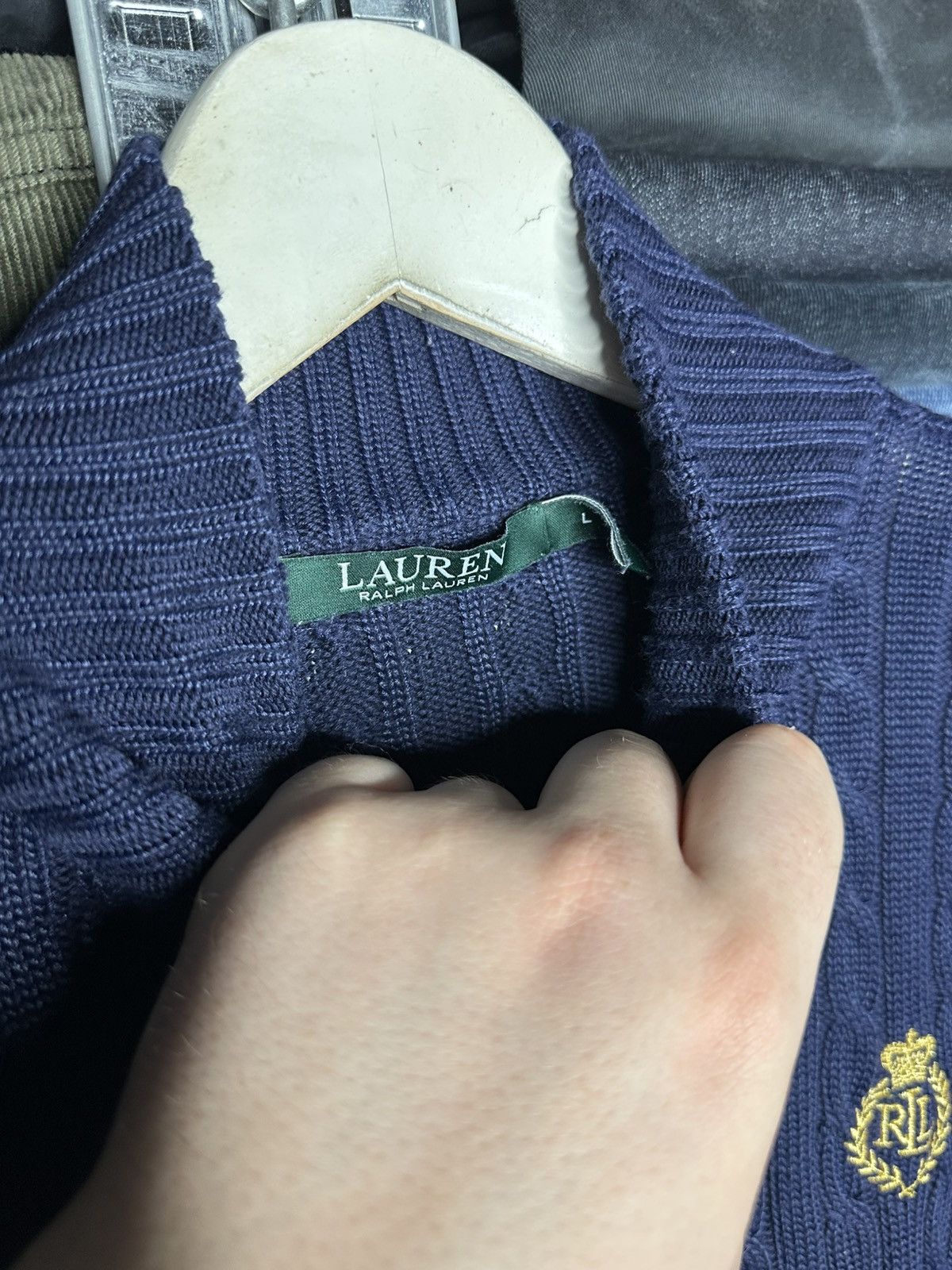 Lauren Ralph Lauren Lauren Ralph Lauren Cable Knit Full Zip Sweater Gold Logo Size US L / EU 52-54 / 3 - 5 Thumbnail