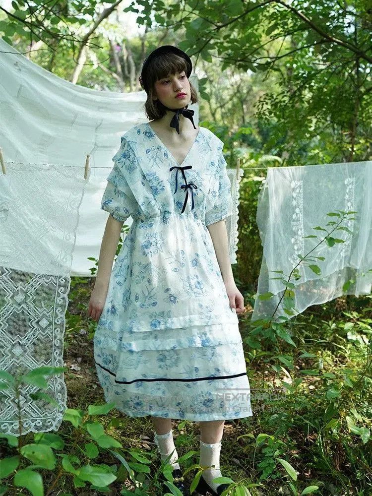 Other Unlogical Poem Victorian Floral Silk Dress. Size M / US 6-8 / IT 42-44 - 2 Thumbnail