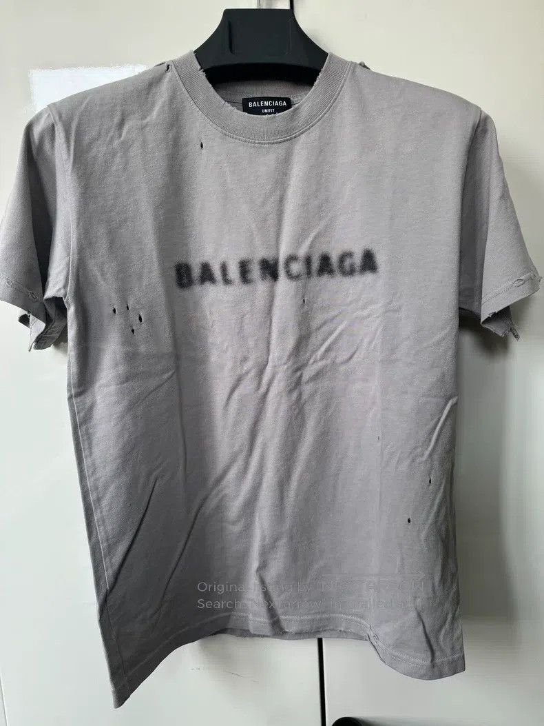 Balenciaga Balenciaga Grey Shadow Logo Ripped Short-Sleeve T-Shirt Size US S / EU 44-46 / 1 - 1 Thumbnail