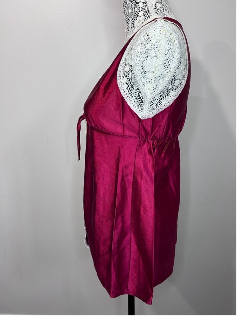Other Vintage 70s Burgundy cream lace Satin Top, Size M Size M / US 6-8 / IT 42-44 - 2 Thumbnail