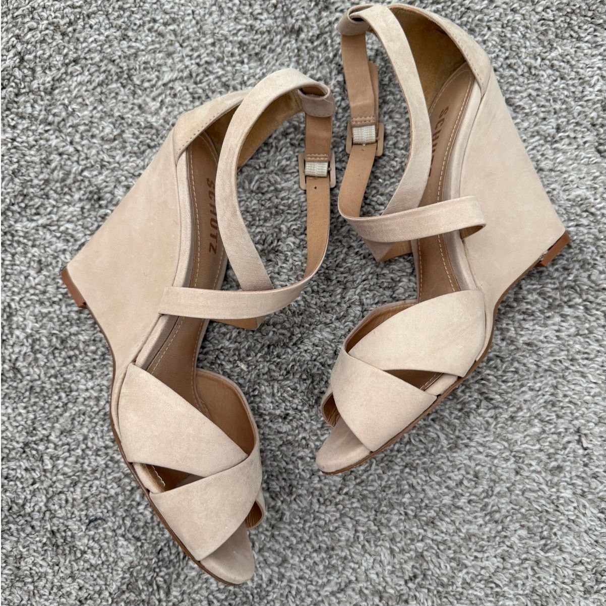 SCHUTZ Schutz Wedge Strappy Sandals Beige Nubuck Size 8 Size US 8 / IT 38 - 12 Thumbnail