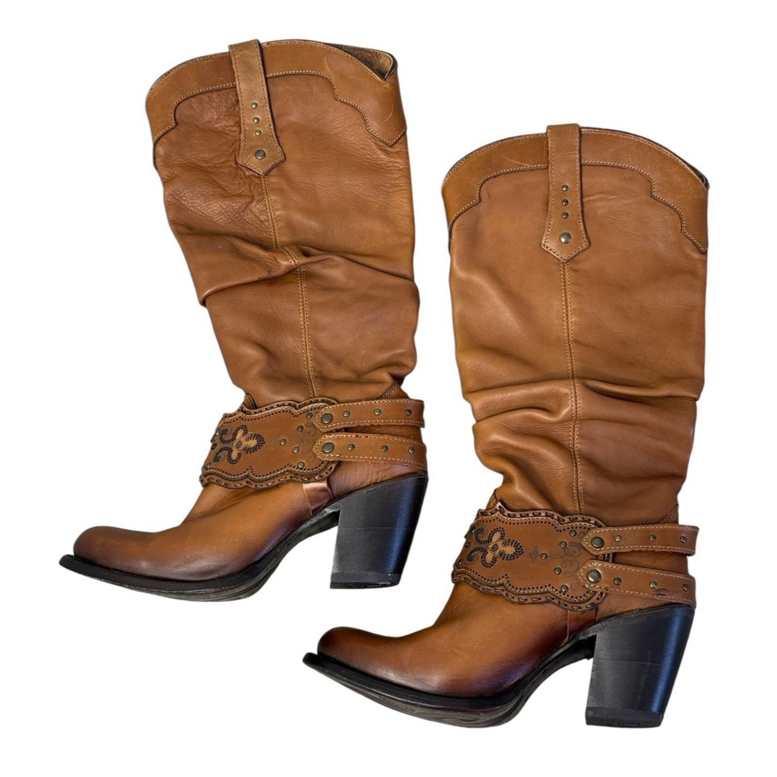 Other CUADRA Cowgirl Mexican Cowhide Boots Honey Stud Harness Sz 7 Size US 7 / IT 37 - 5 Thumbnail