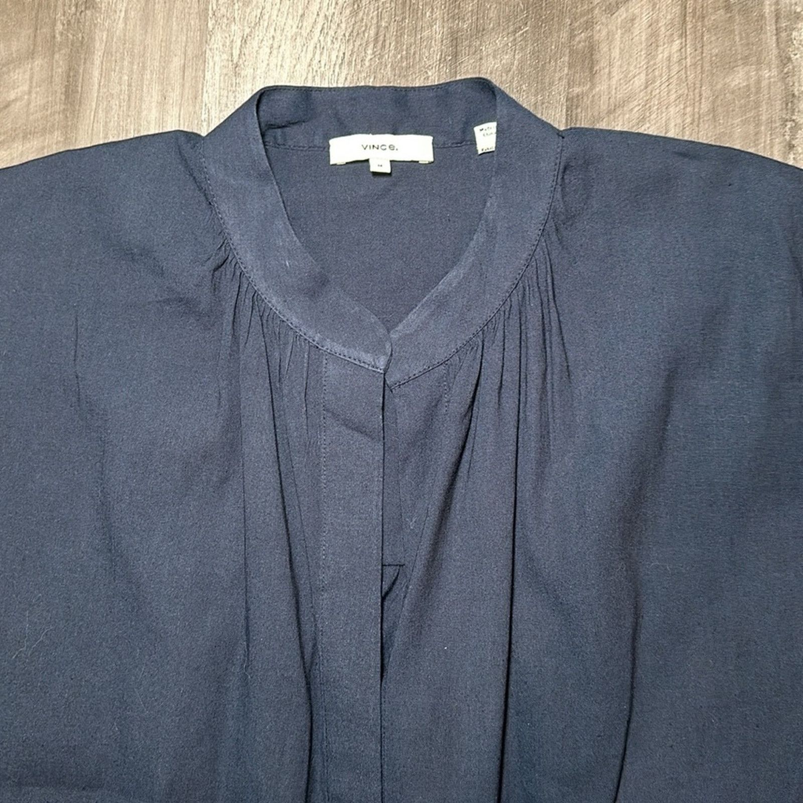 Vince Vince Shirred Band Collar Linen Blend Blouse - Medium Size M / US 6-8 / IT 42-44 - 4 Thumbnail