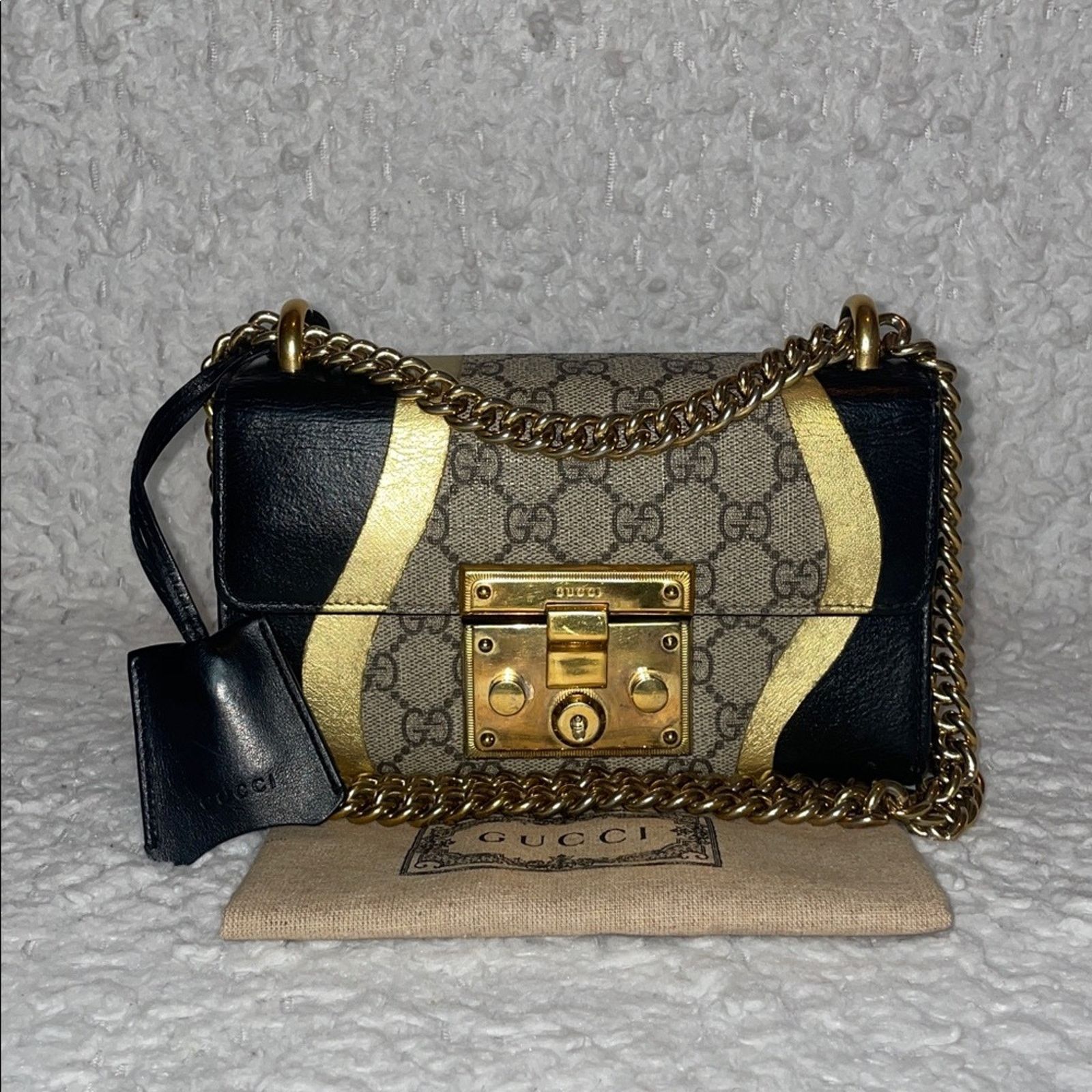 Gucci Gucci Padlock GG Supreme Chain Bag Black/Gold Size ONE SIZE - 1 Thumbnail