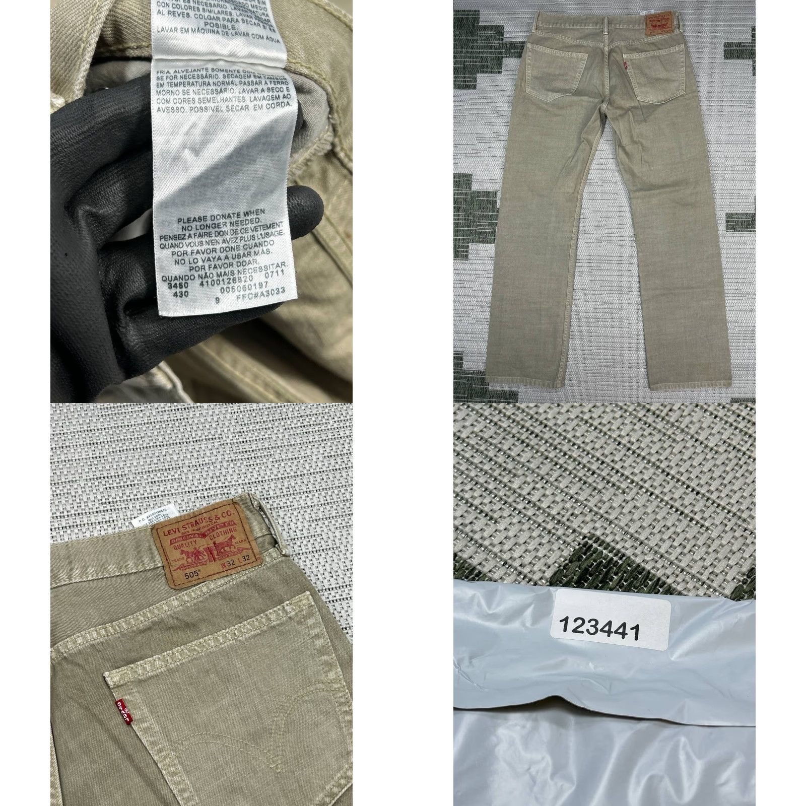 Levi's Levi's 505 Jeans Mens 32 Beige Denim Mid Rise Original Straight Fit 32x31 (Regular) Pants Size US 32 / EU 48 - 9 Thumbnail
