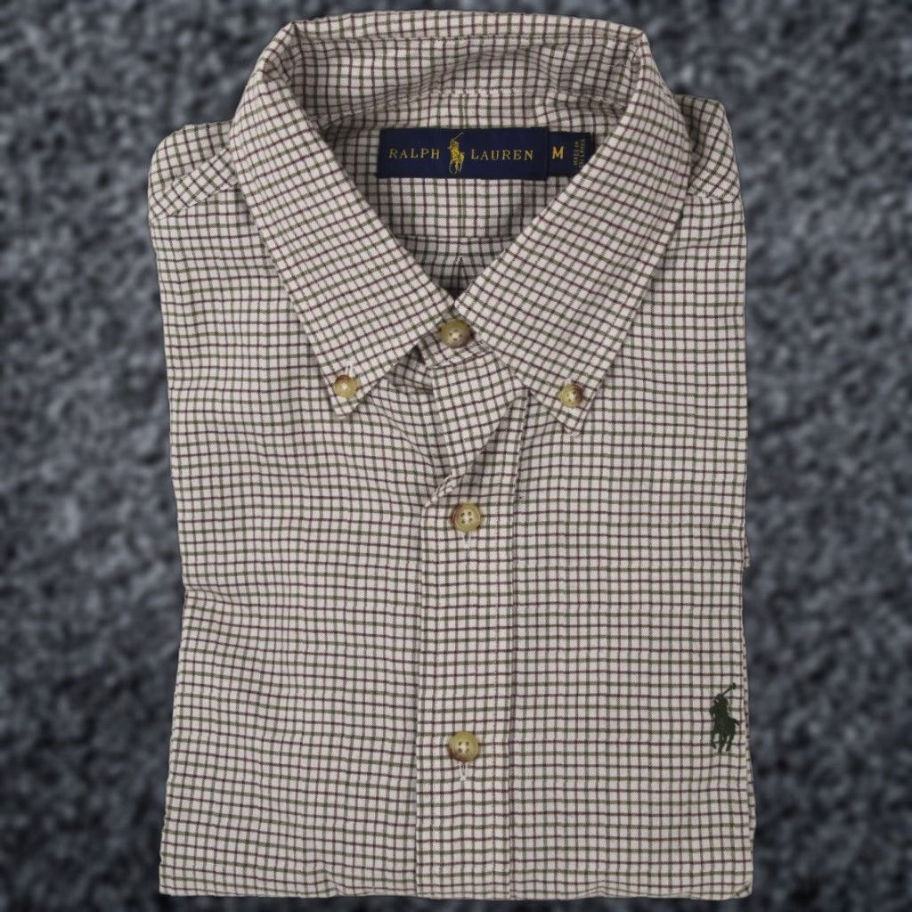 Ralph Lauren Ralph Lauren Dress Shirt Tan Plaid Classic Multi-Color NWT Olive Pony Embroidered Button-Down Collar Mens Size S Size 36R - 1 Preview
