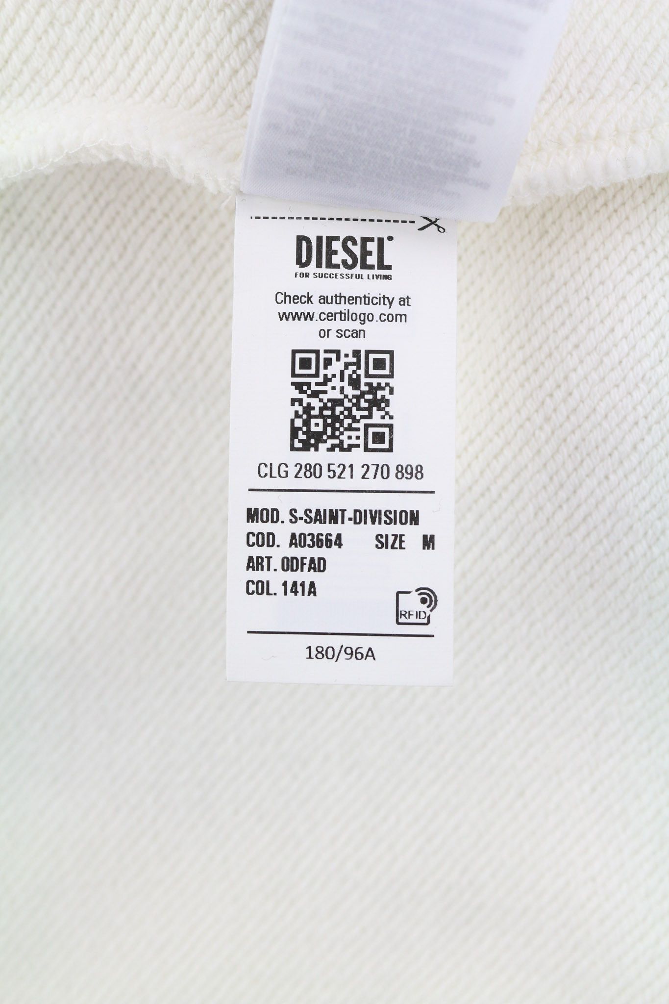 Diesel S-SAINT-DIVISION M White Half Zip Sweatshirt 40099 Size US M / EU 48-50 / 2 - 10 Thumbnail