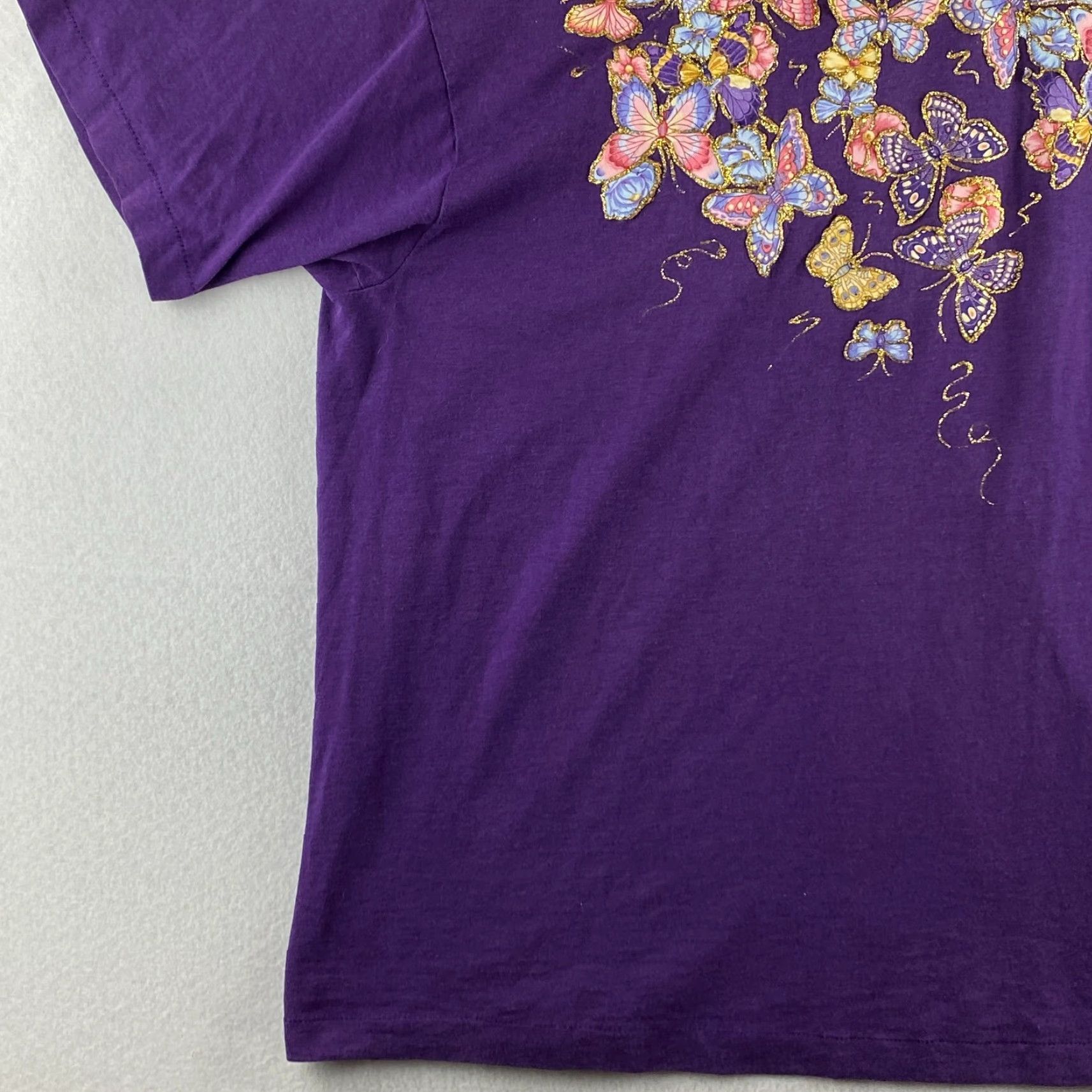 Fruit Of The Loom VINTAGE Fruit of the Loom Shirt Womens XL Purple Butterfly Embroidered Logo 90s Theme Casual Short Sleeve Cotton Blend Regular Women's T-Shirt Size XL / US 12-14 / IT 48-50 - 4 Thumbnail