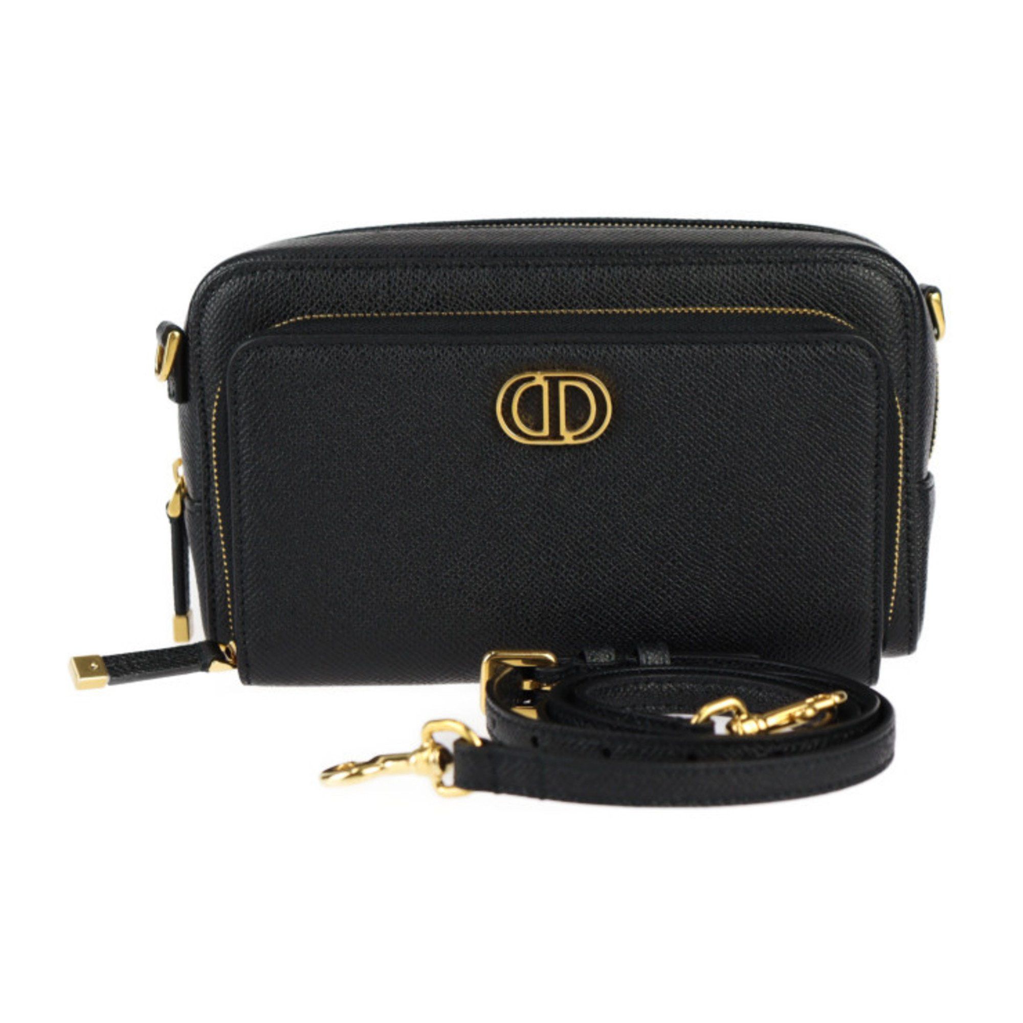 Christian Dior Caro Double Pouch Shoulder Bag S7431Ubae Calfskin Black Second Clutch R2415083010048, Women's