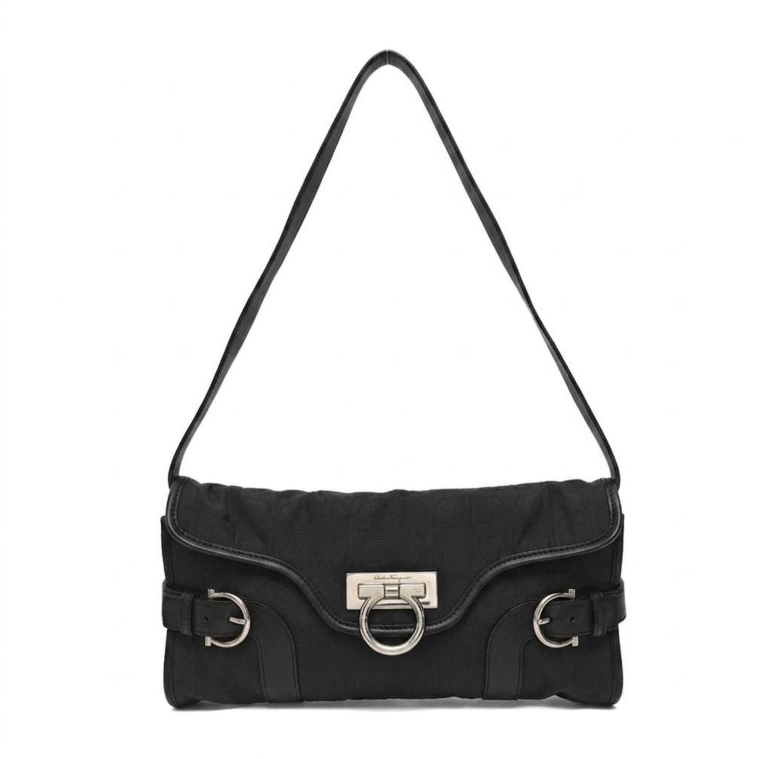 Salvatore Ferragamo Salvatore Ferragamo Black Gancini Monogram Shoulder Bag Size ONE SIZE - 1 Thumbnail