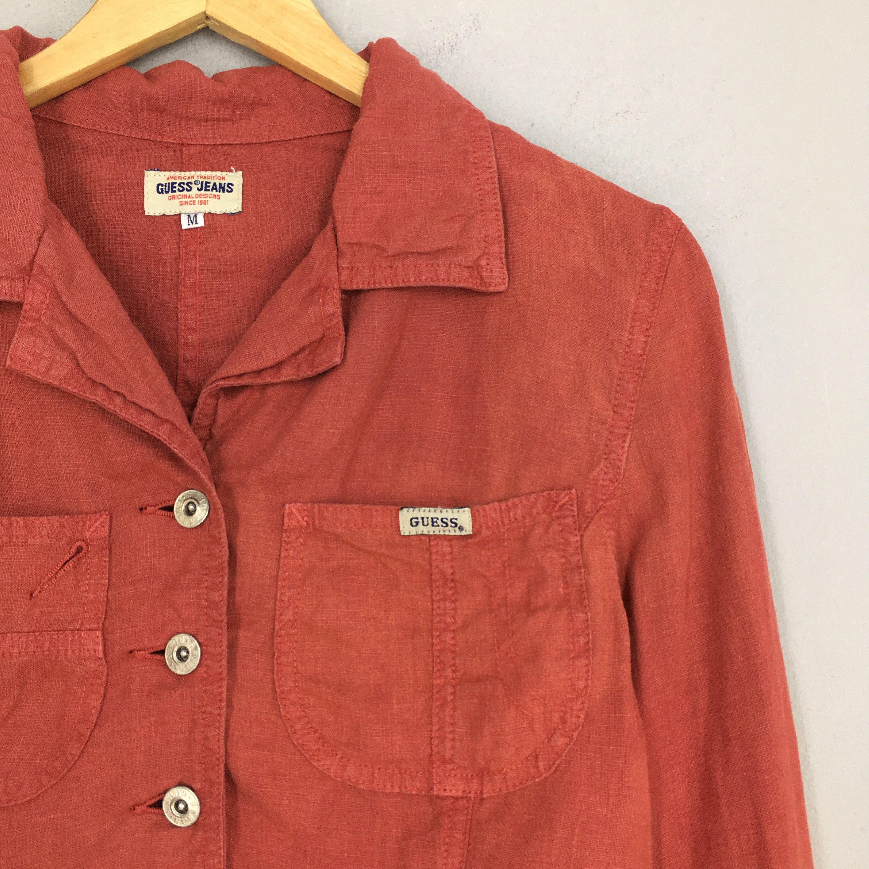 Guess × Jean × Vintage Vintage Guess Jeans Women Cropped Jacket Linen Medium Size M / US 6-8 / IT 42-44 - 2 Thumbnail