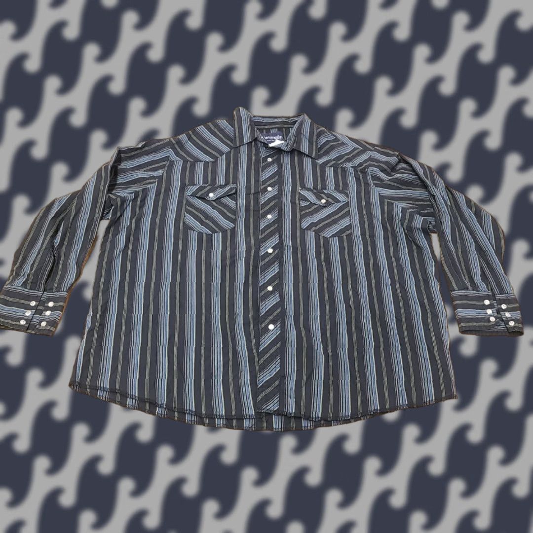 Wrangler Wrangler Shirt Adult Big 2X Black Blue Striped Western Wear Long Sleeve Mens Size US XXL / EU 58 / 5 - 1 Thumbnail