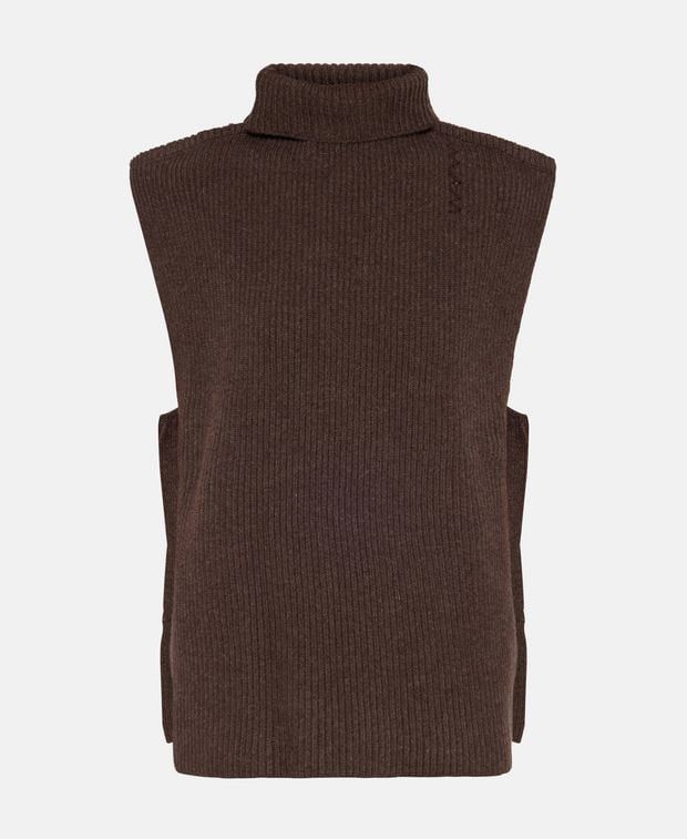 Sleeveless Rollneck Wool Jumper in Brown, Women's (Size Xs)