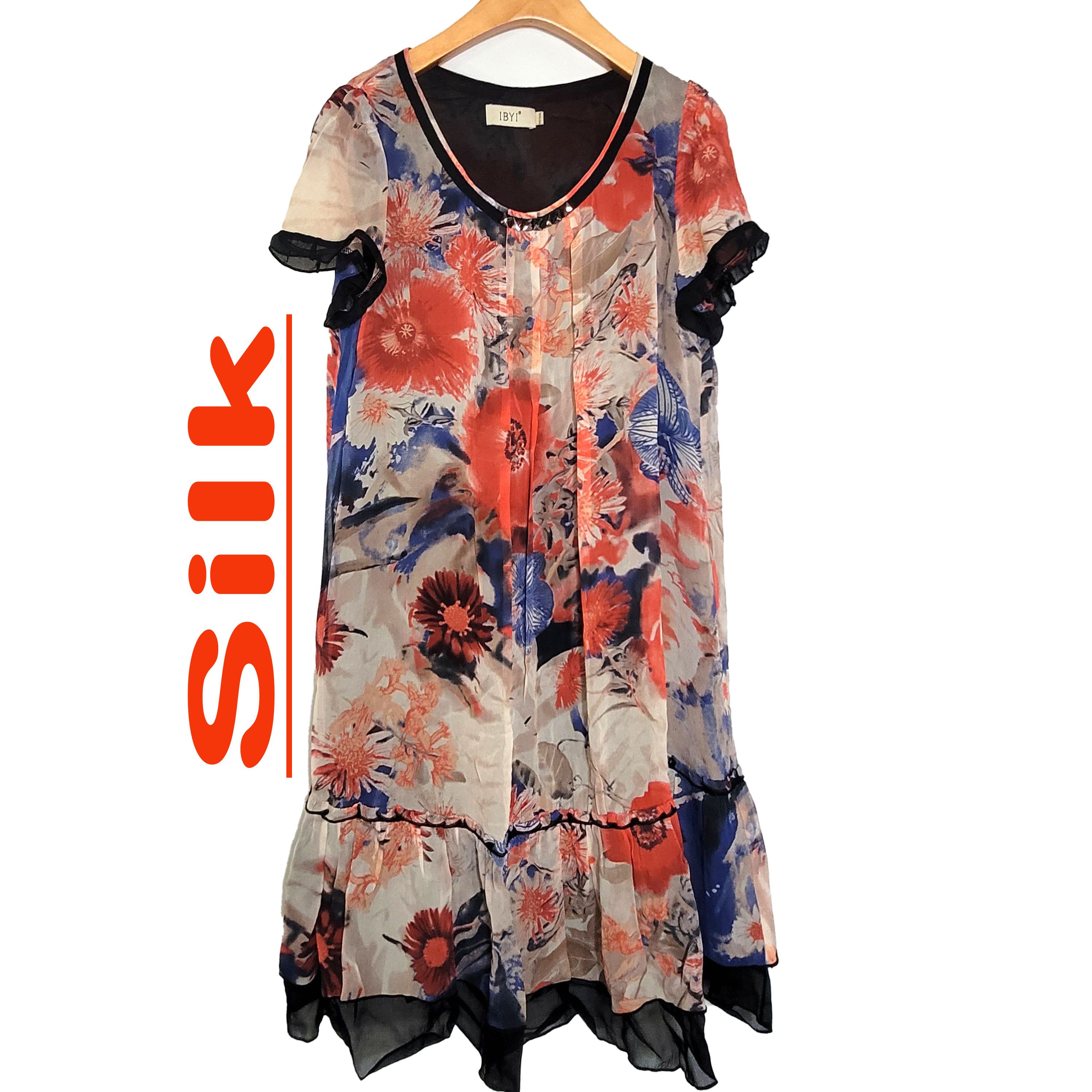 Other Women's 100% Silk Size S Short Sleeve Tank Dress SCK287 Size S / US 4 / IT 40 - 1 Thumbnail