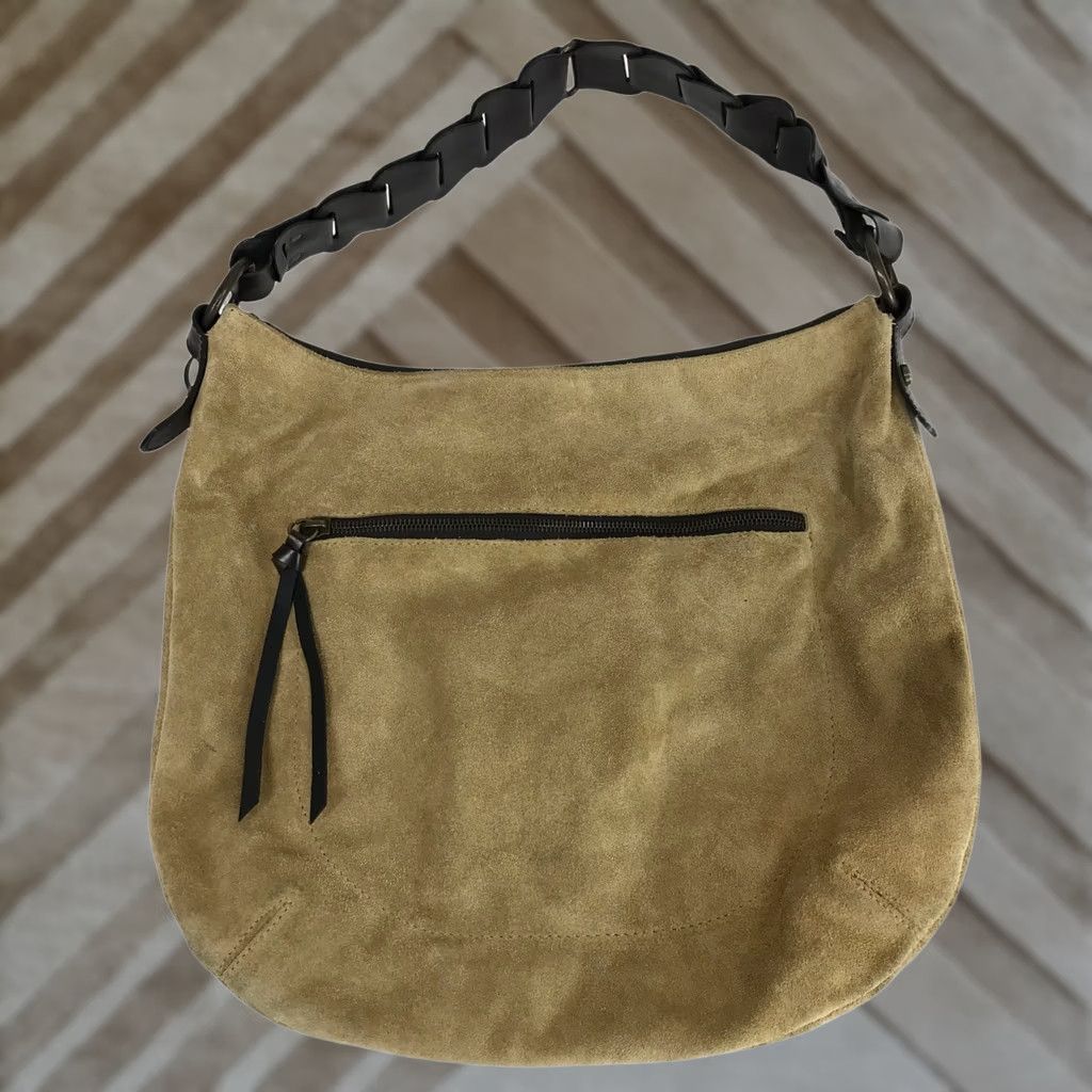 Vintage SUNDANCE Tan Suede Hobo Shoulder Bag Braided Leather Strap Bag Leather Tassel Zipper Bohemian Casual Women Size ONE SIZE - 1 Thumbnail