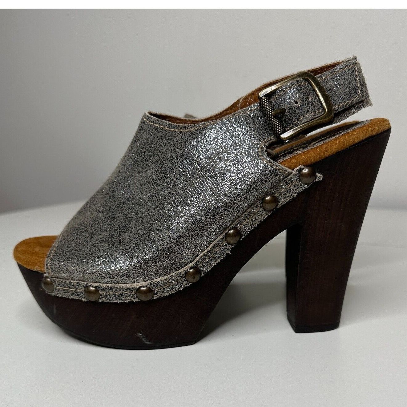 Other Sbicca Silver Leather Clunky Vintage Collection Open Toe 7 Size US 7 / IT 37 - 6 Thumbnail