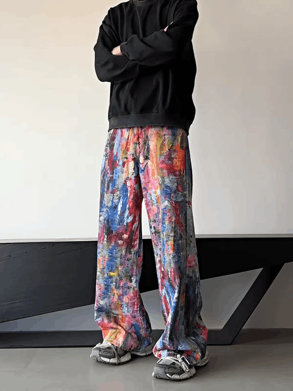 Jean Unique Colorful Funky Baggy Painted Wide Leg Jeans Size US 30 / EU 46 - 1 Thumbnail