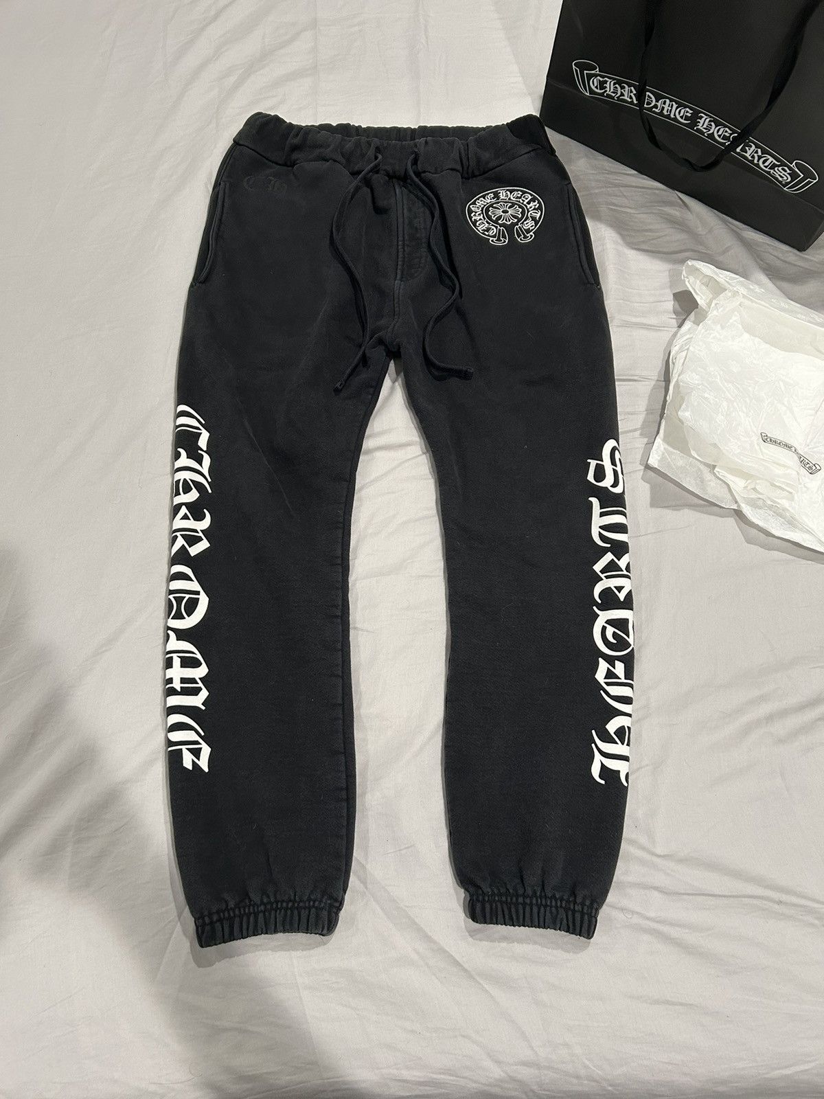image of Chrome Hearts Fck You Horseshoe Logo Sweatpants in Black, Men's (Size 37)