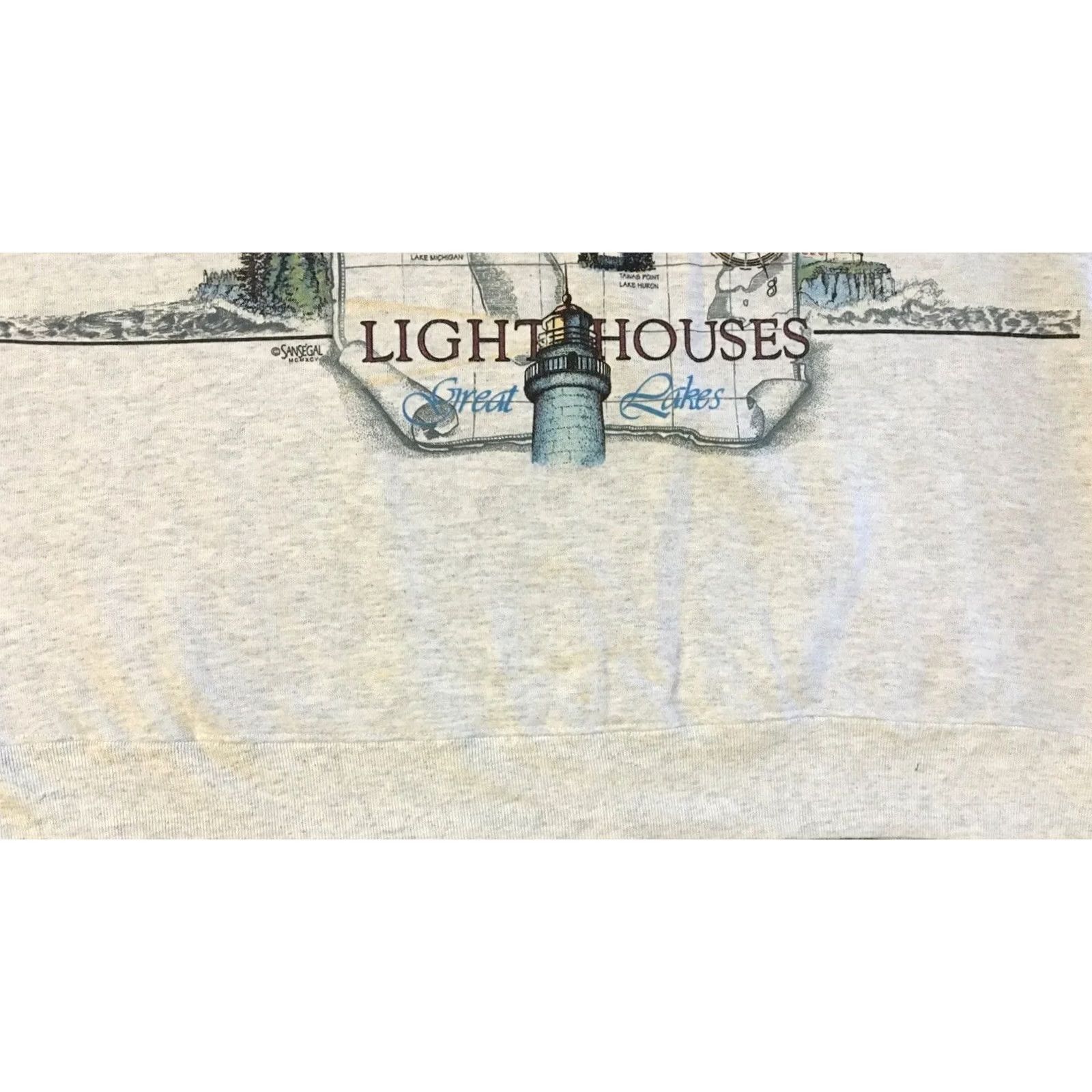 Nautica VINTAGE Michigan Lighthouse Faded All Over Print Sweatshirt XL Gray Pullover Men 90s Nautical Grunge Art Beach USA USA Size US XL / EU 56 / 4 - 4 Thumbnail