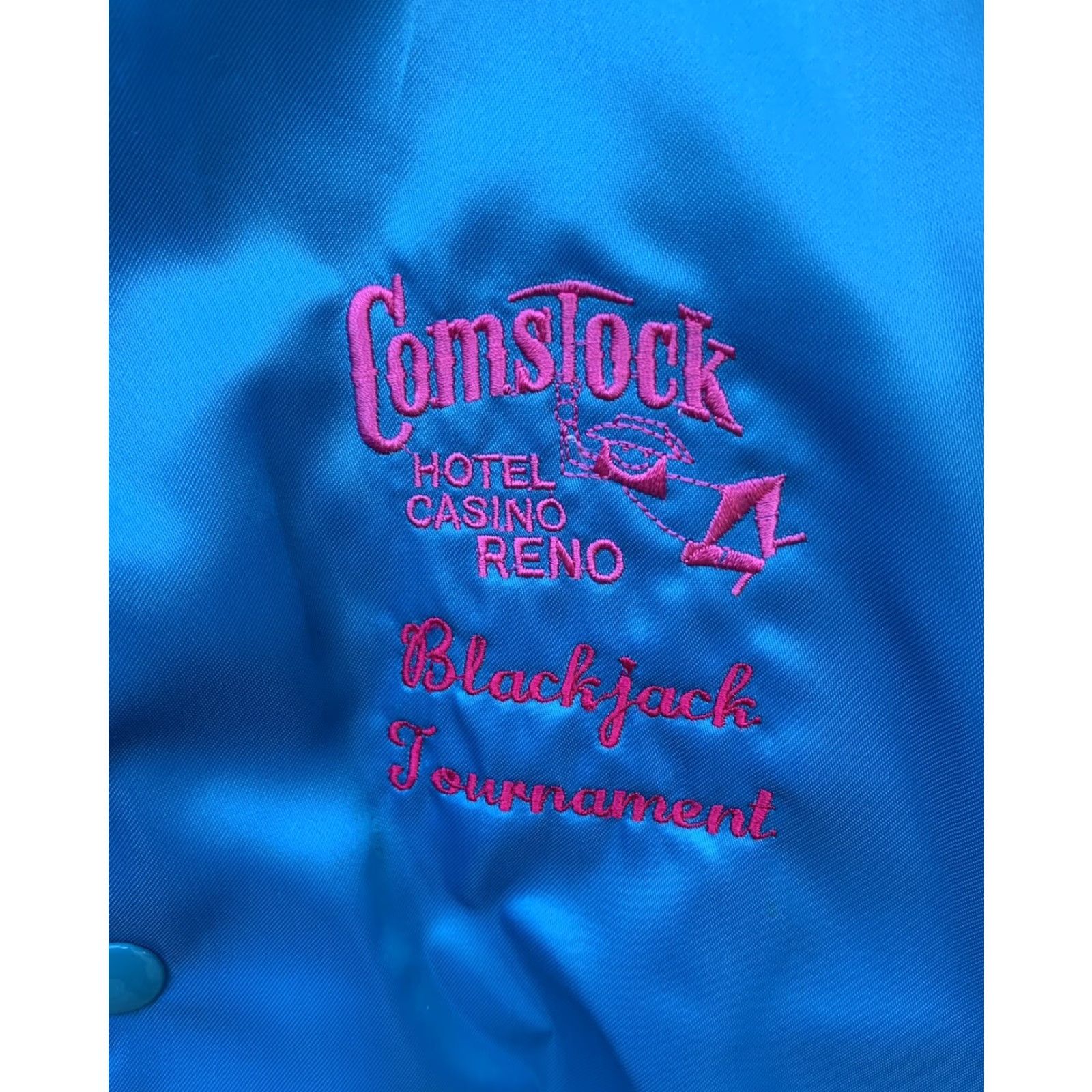 Vintage VINTAGE Tour Satin Jacket Unisex Adults L Blue Nylon Lining Embroidered 1990s 80s Casual Travel Pockets Snap Closure Size US L / EU 52-54 / 3 - 4 Thumbnail