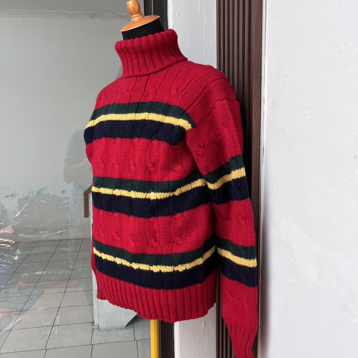 Polo Ralph Lauren × Vintage 🐻 90s Polo Ralph Lauren Turtle Neck Cabler Knitwear WOOL Size US S / EU 44-46 / 1 - 4 Thumbnail