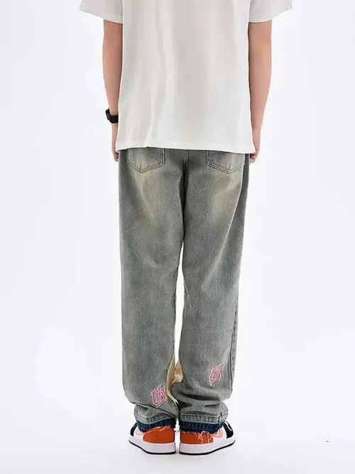 High Sport × Japanese Brand × Ring Of Fire Washed distressed embroidered lettering jeans Size US 34 / EU 50 - 4 Thumbnail