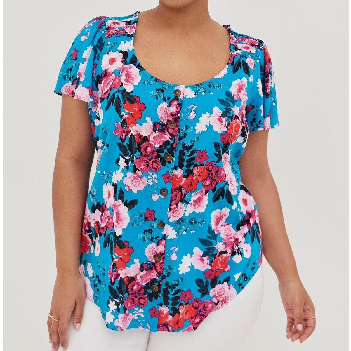 Torrid Torrid Womens Floral Button Top Plus Sz 2X Smocked Shoulders Size XXL / US 16-18 / IT 52-54 - 1 Thumbnail